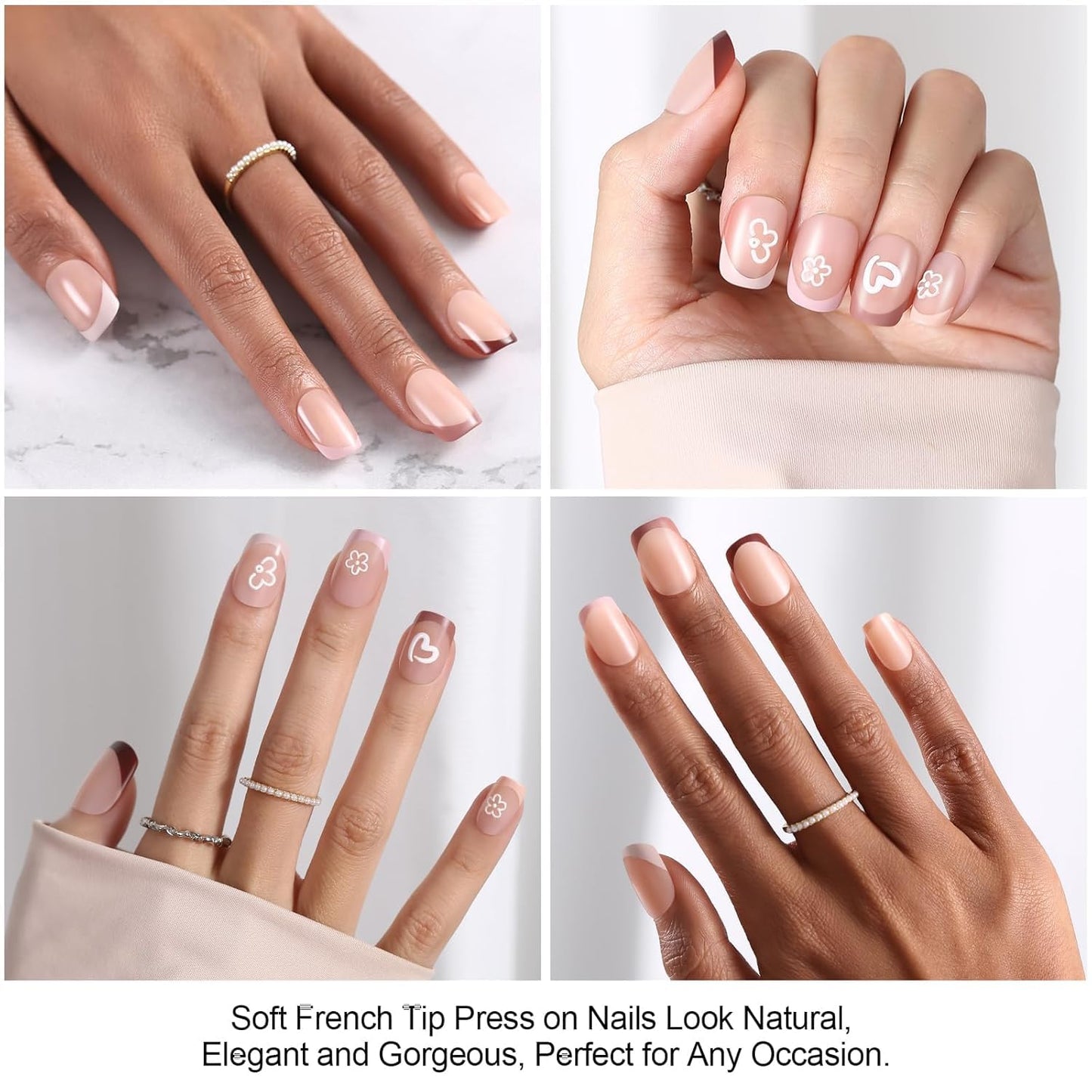 300Pcs French Tip Press on Nails, OPkssnails French Press On Nails Extra Short Square, Pre-shaped No Need to File 3 in 1 Gel Nail Tips, Acrylic Fake Nails for Nail Art DIY Extension Designs 15 Size