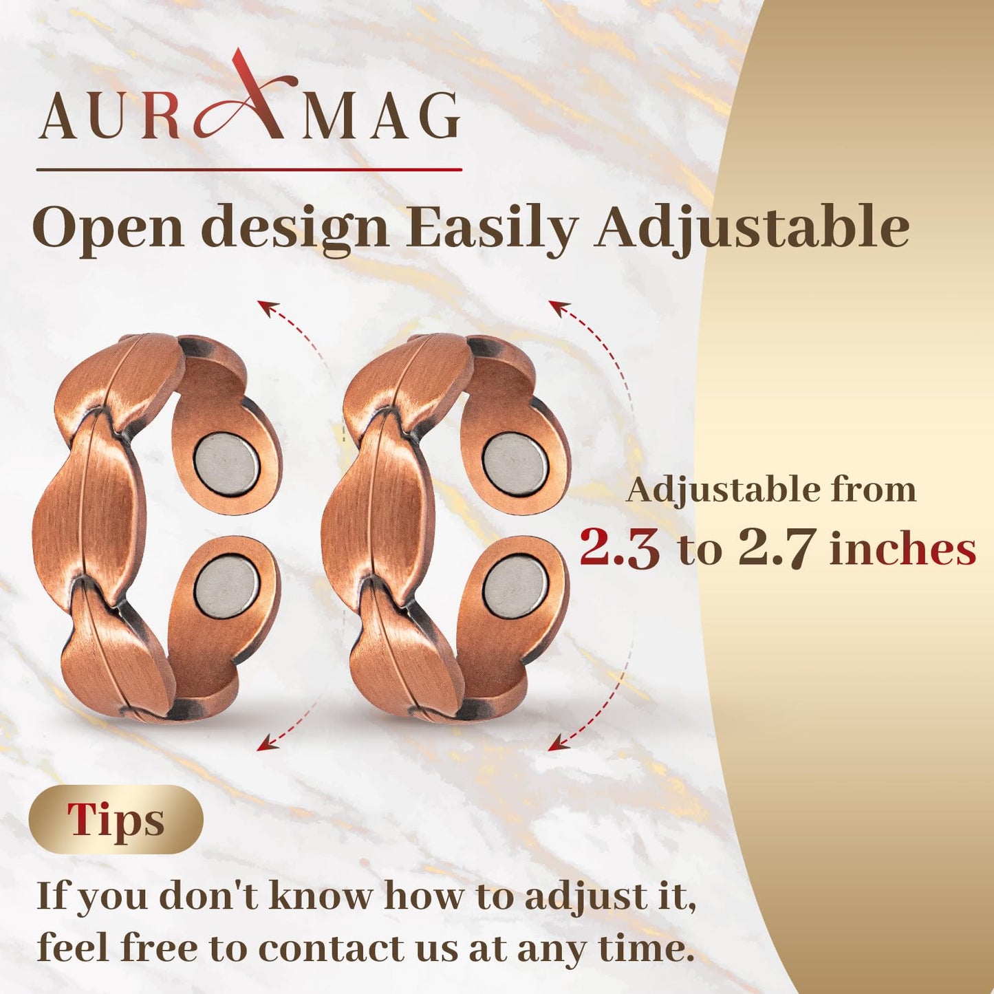 Auramag Copper Rings for Women, Magnetic Thumb Rings with 3500 Gauss Magnets, 100% Pure Copper, Jewelry with Gift Box (2 PCS)