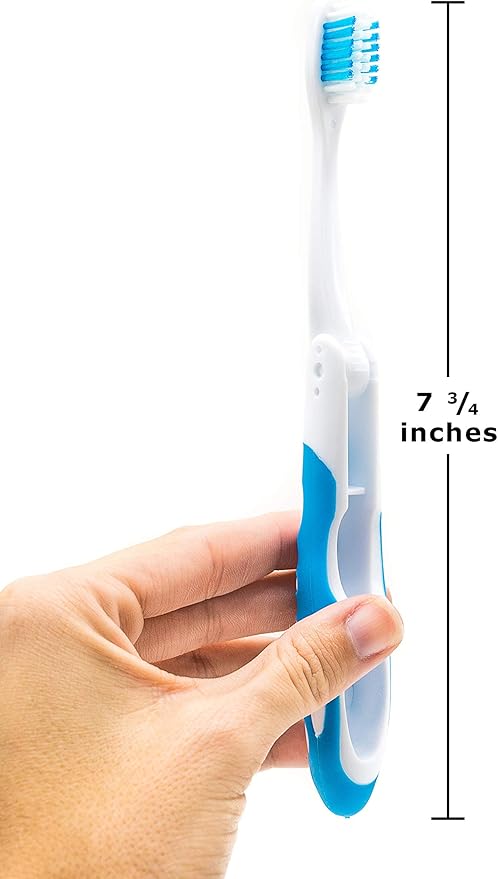 Lingito Travel Toothbrush, Folding with Built in Cover, Hiking, Camping, Emergency, Packable, collapsable, Foldable, Pocket Medium Bristle Brushes (2 Pack) (Blue-Green)