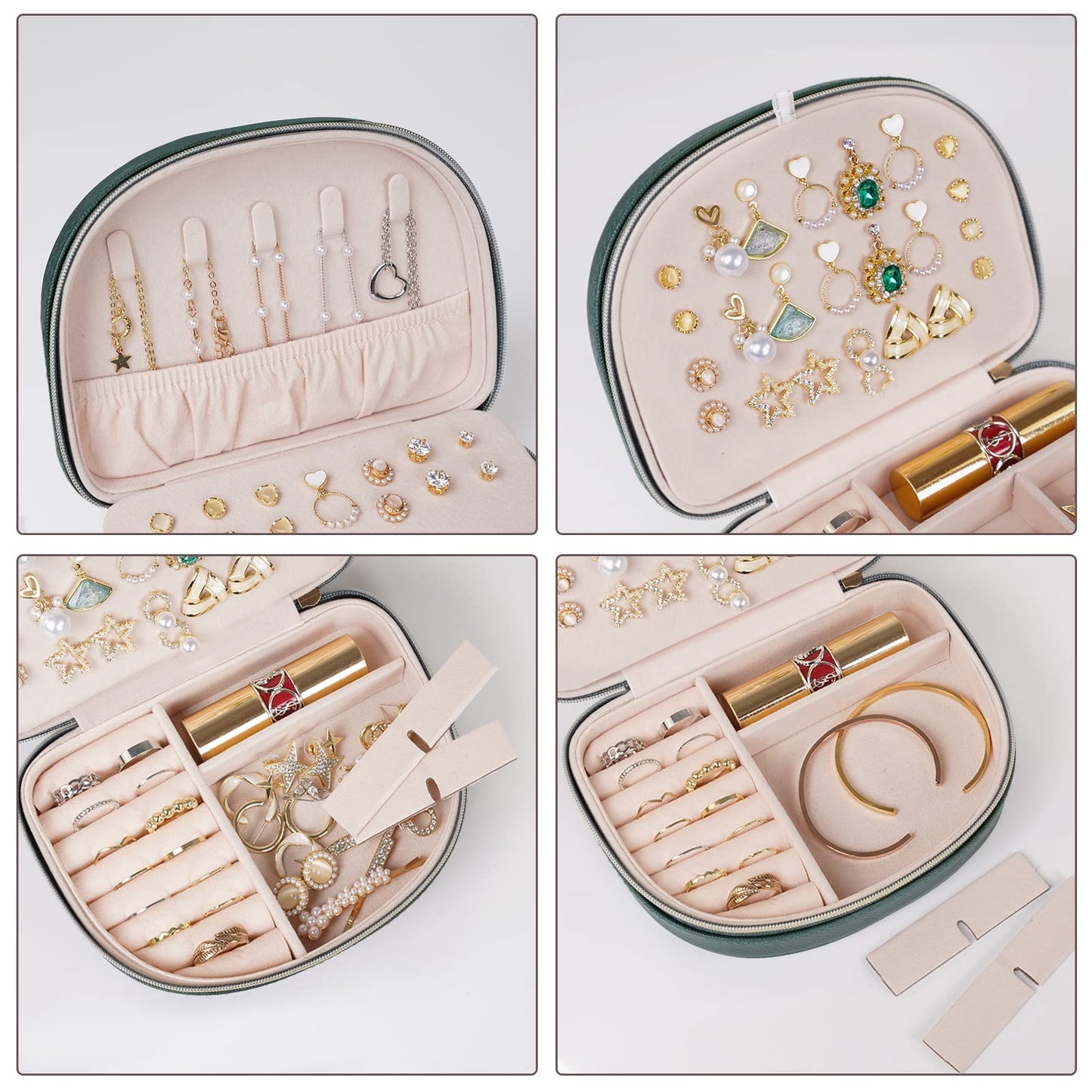ProCase Travel Size Jewelry Box, Medium Portable Seashell-Shaped Jewelry Case, 2 Layer Jewelry Organizer in PU Leather for Women -Emerald