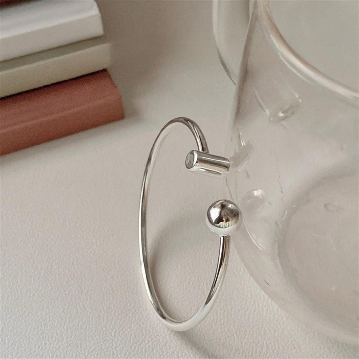 Handmade 925 Sterling Silver Bangle Bracelets For Women T-Shaped Open Cuff Bangles Simple Silver Bangle Bracelets Open Adjustable Bangles For Women Stackable Minimalist Bangle Jewelry Gifts For Women