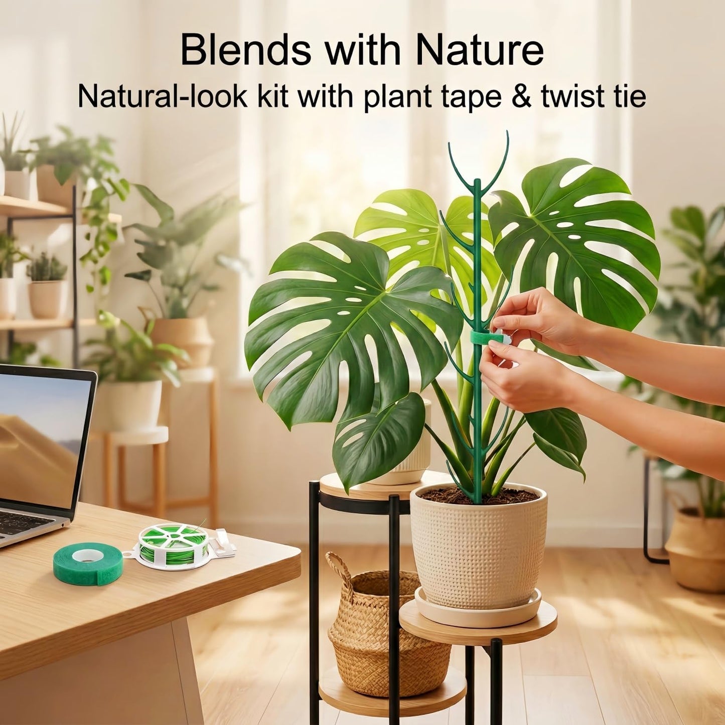 20-Pack Monstera Plant Support Stakes - Stackable Sticks for Indoor Plants up to 46" - Outdoor Garden Poles & Trellis with Tape & Twist Tie for Climbing Vines