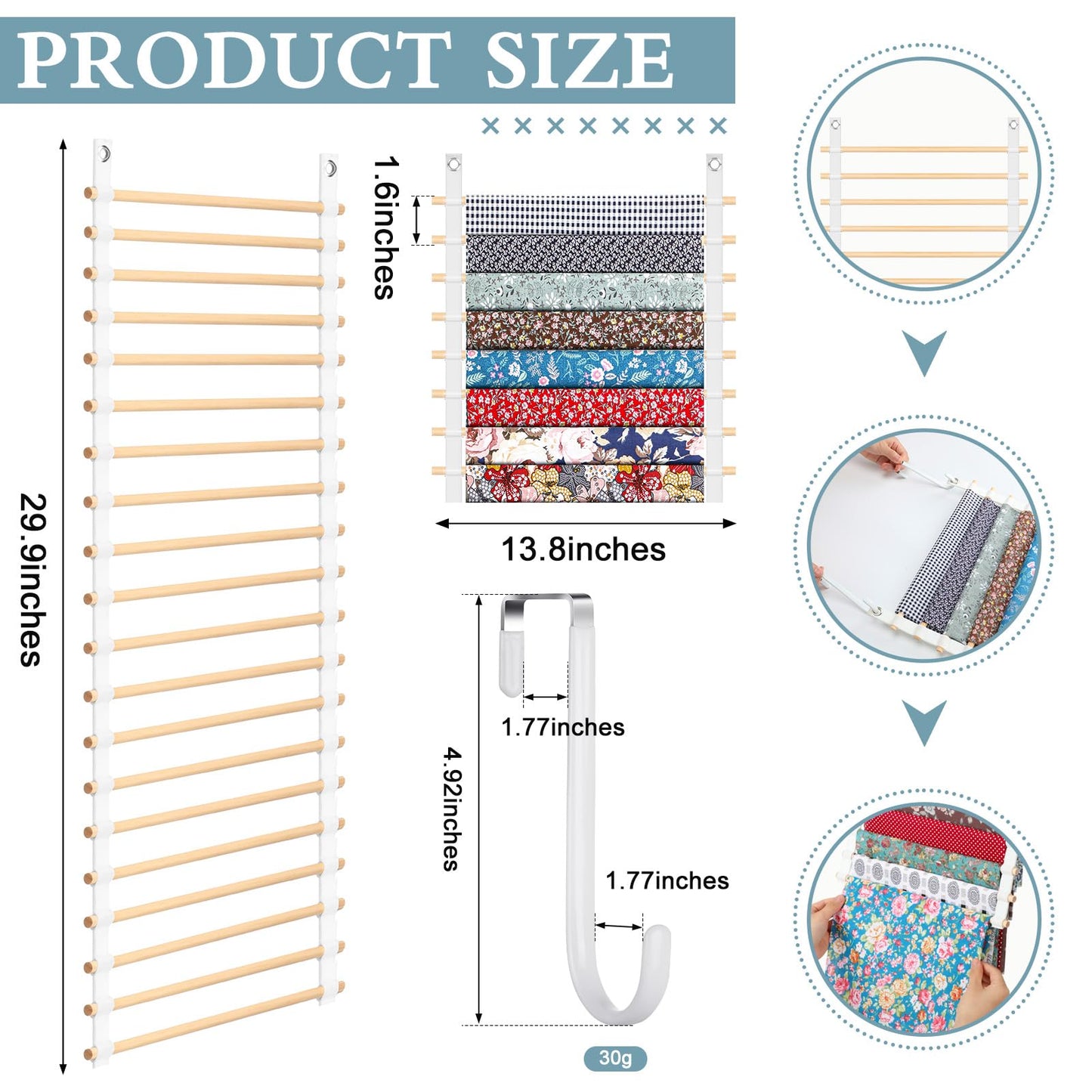 Anglechic 20-Shelf Hanging Wall Fabric Organizer, Over The Door Cloth Organizer with 4 Hooks, Closet Hanging Fabric Storage for Sewing & Quilting Collection(13.8 Inch)