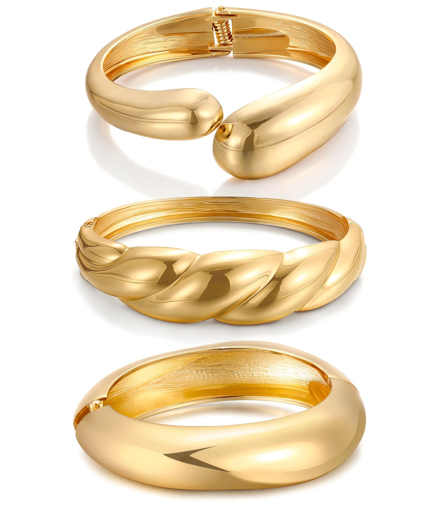 Chunky Gold Bangle Bracelets for Women, Dainty 14k Gold Plated Big Stackable Bangles Set, Trendy Cuff Bracelet Stack Fashion Jewelry Gifts (A4-gold)
