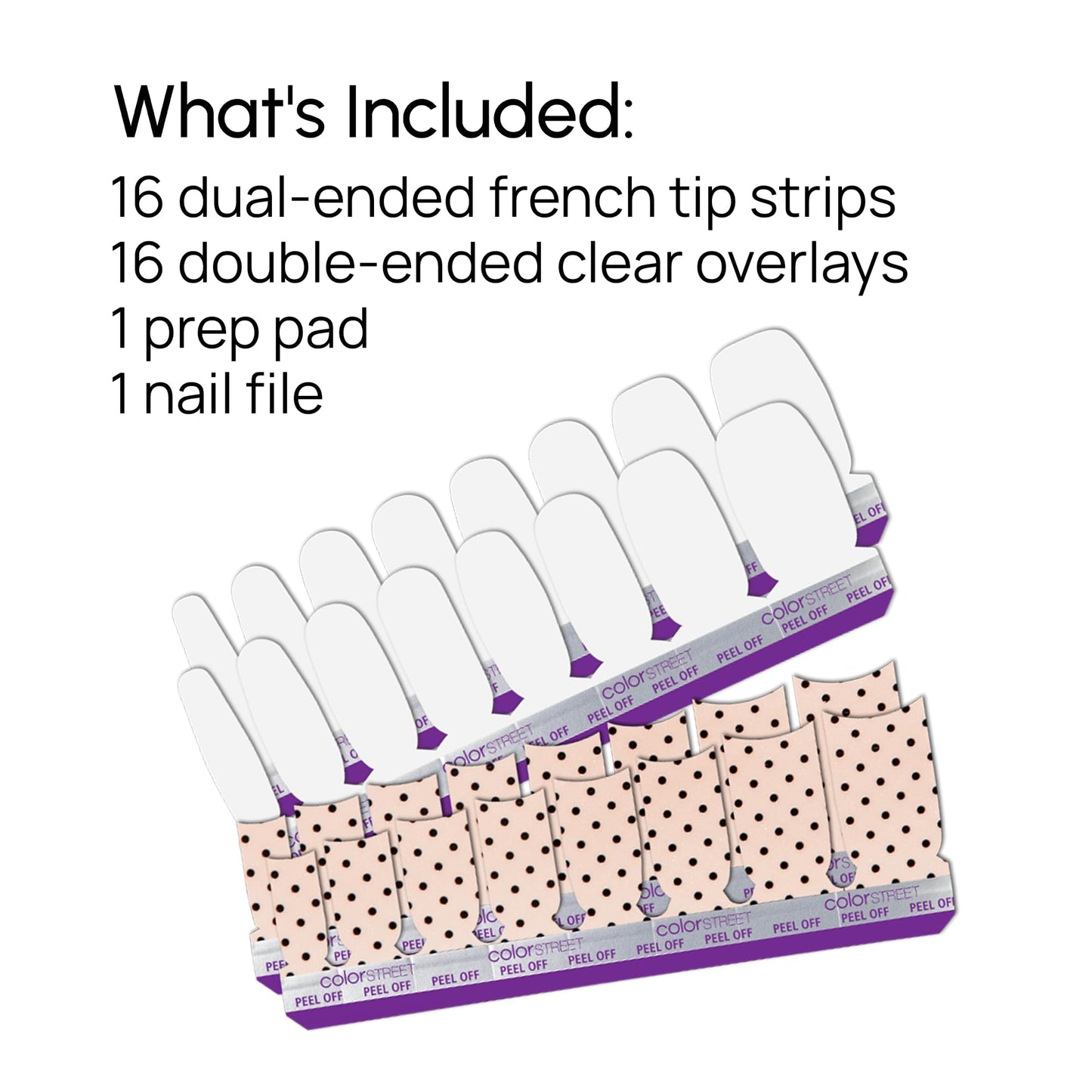 Color Street - Spotted on Set - Champagne French Tip Nails with Black Polka Dots, Real Nail Polish Strips, Shimmer Style Manicure - 16 Double-Ended Strips