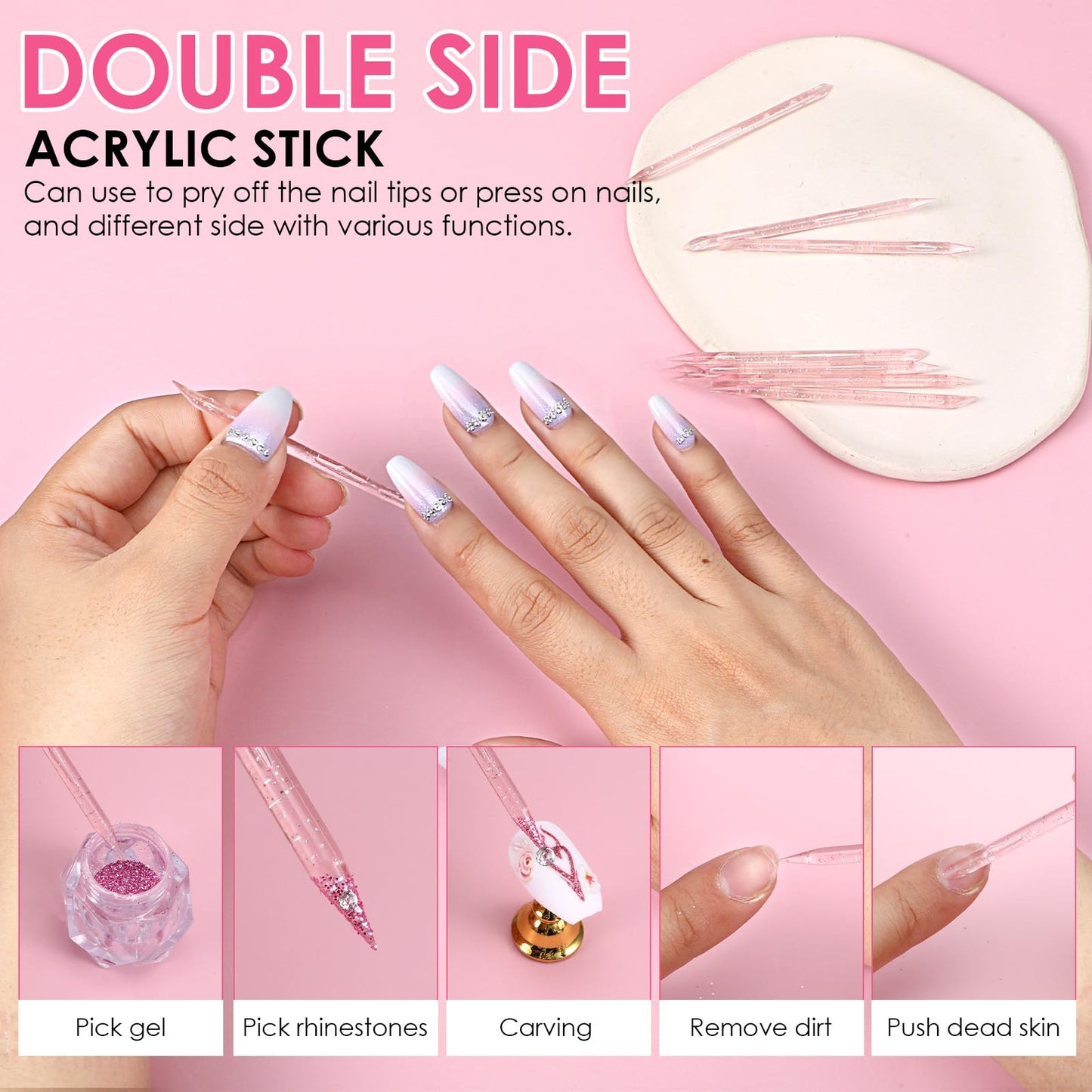 100PCS Press on Nail Tool Kit, Nail Prep Kit with Nail Glue, Adhesive Tabs, Mini Nail File, Acrylic Sticks, Prep Pads for Press on Nail Art Starters Press On Nail Packaging for Salon Business