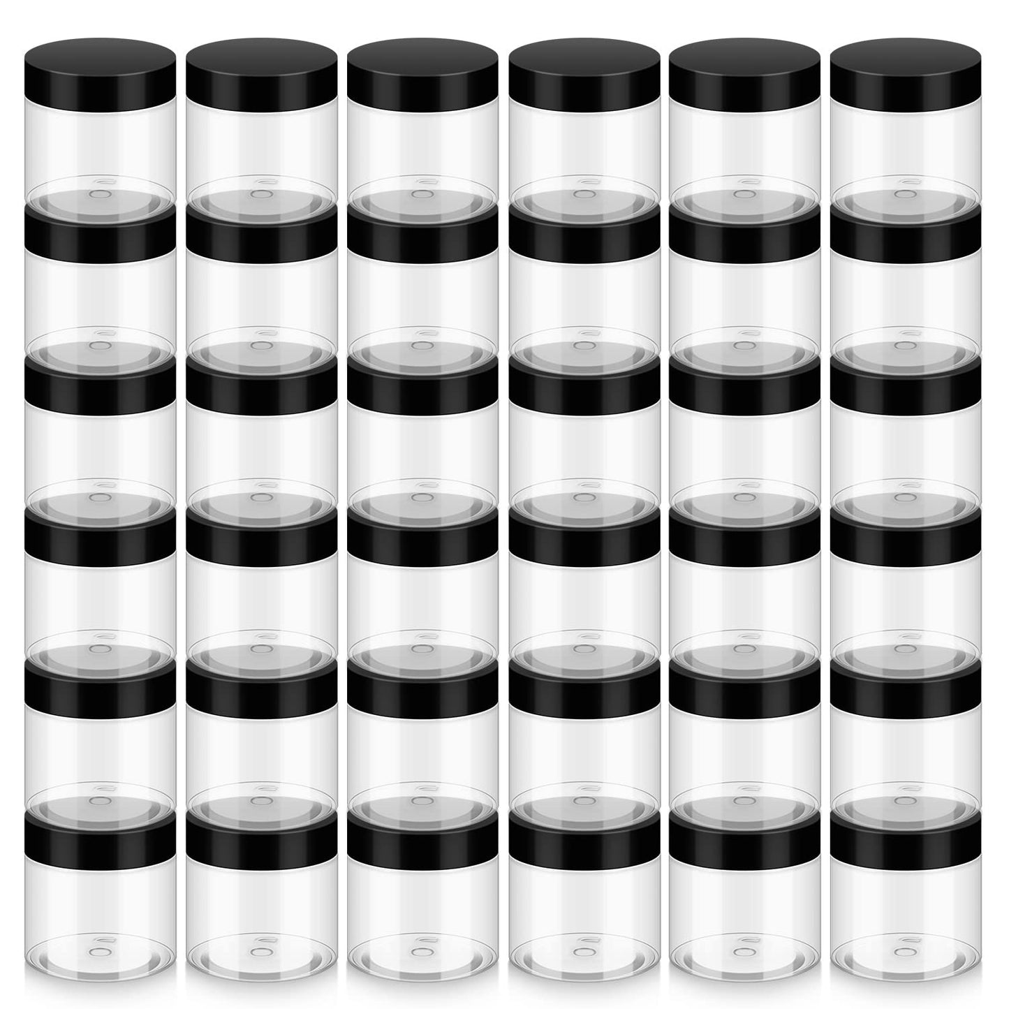 Loretoy 36 Pack 2 OZ Plastic Jars with Lids, BPA Free, Reusable, Refillable Transparent Cosmetic Containers for Bath Salts, Cosmetics, Powders, Beauty Product and Small Accessories