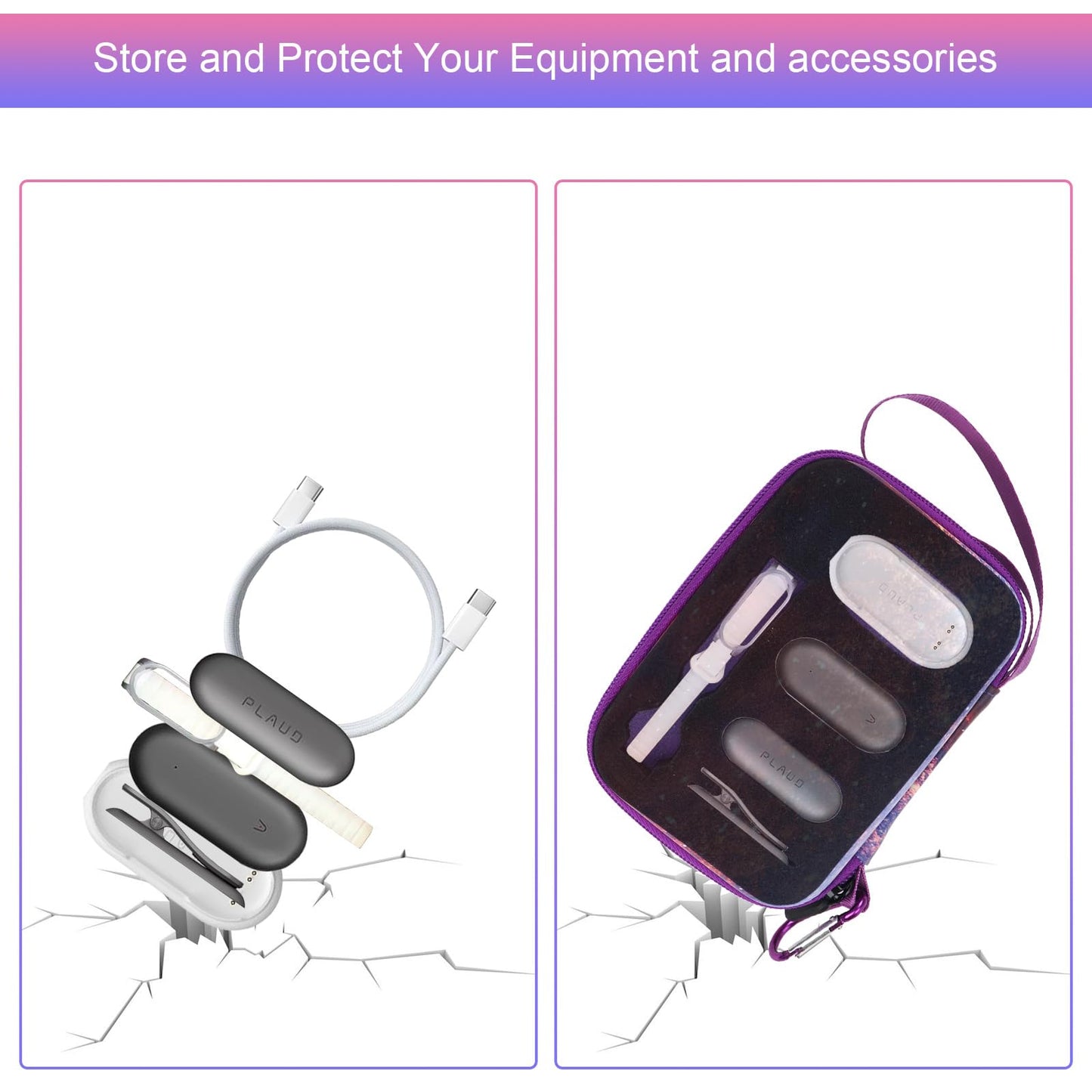 YouKnow Hard Case Compatible with PLAUD NotePin/NotePin S AI Voice Recorder - with Custom Foam Insert Holds Recorder, Magnetic Pin, Clip, Dock, Wristband & Cable (Case Only) (Galaxy)