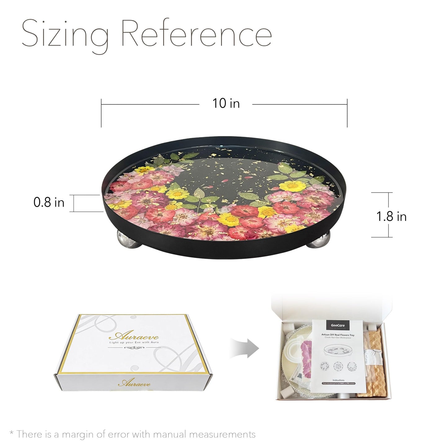 Auraeve All-in-One Craft Resin Kit for Adult - Create Your Own Real Flower Tray, Gift for Crafter Women, Beginner Friendly, Use as Vanity, Perfume, Trinket Organizer, 9.8" (Black-Basic)
