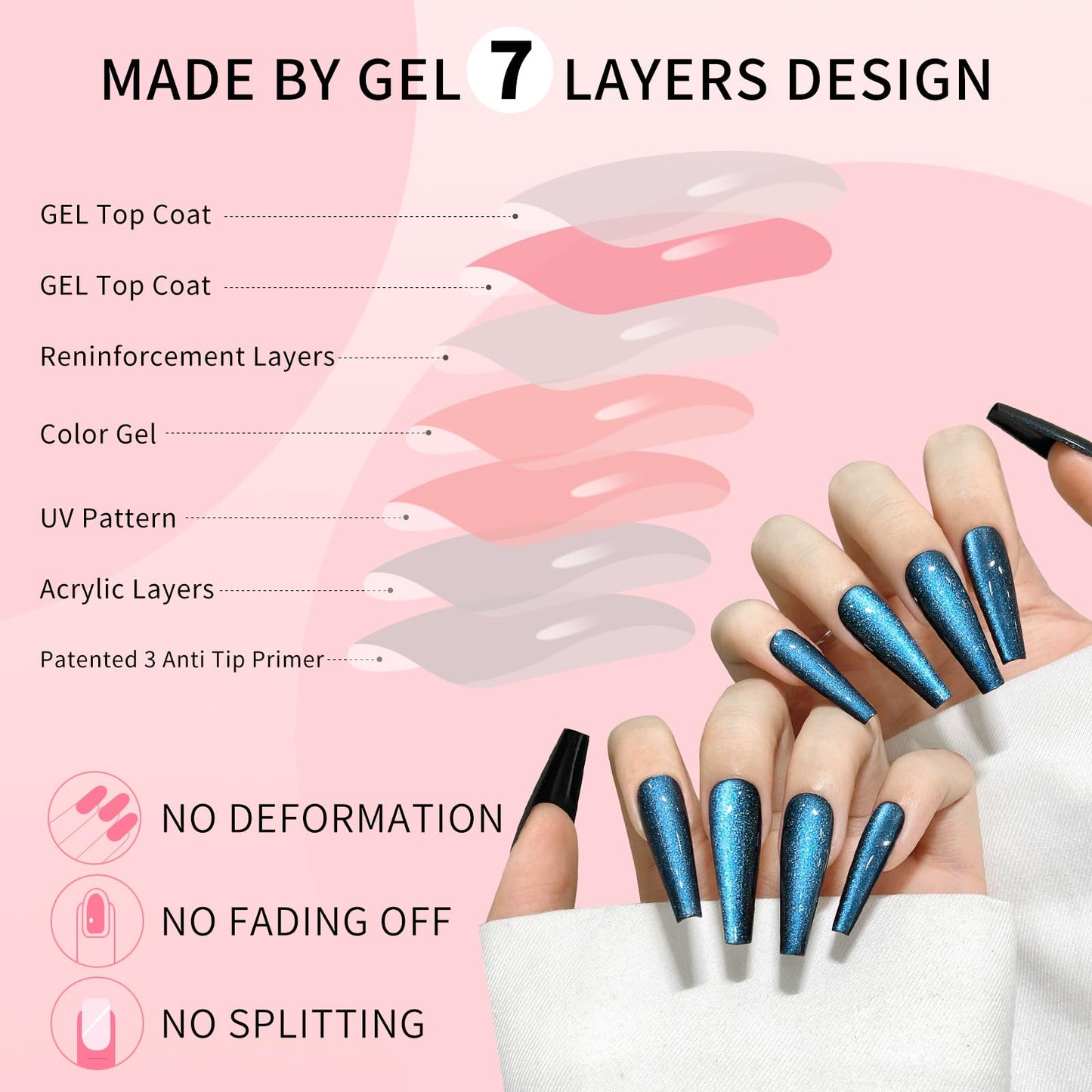 Blue Cat Eyes Press On Nails,12 Sizes - 24 Pcs Soft Gel Blue Long Coffin Fake Nails Kit with Nail Glue, Natural Reusable Stick On False Nails for Women and Girls SK1040