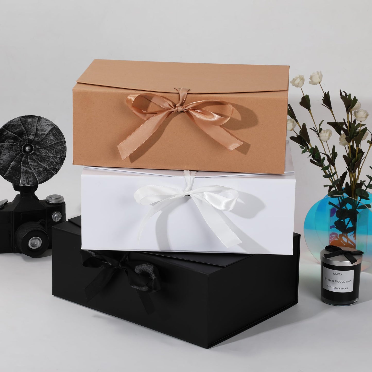 STOBOCTER Gift Box,13.5x10x5 Gift Boxes with Lids for Presents,White Magnetic Gift Box for Wrapping,Birthday, Wedding, Bridesmaid Proposal, Christmas,Includes Ribbon,Card