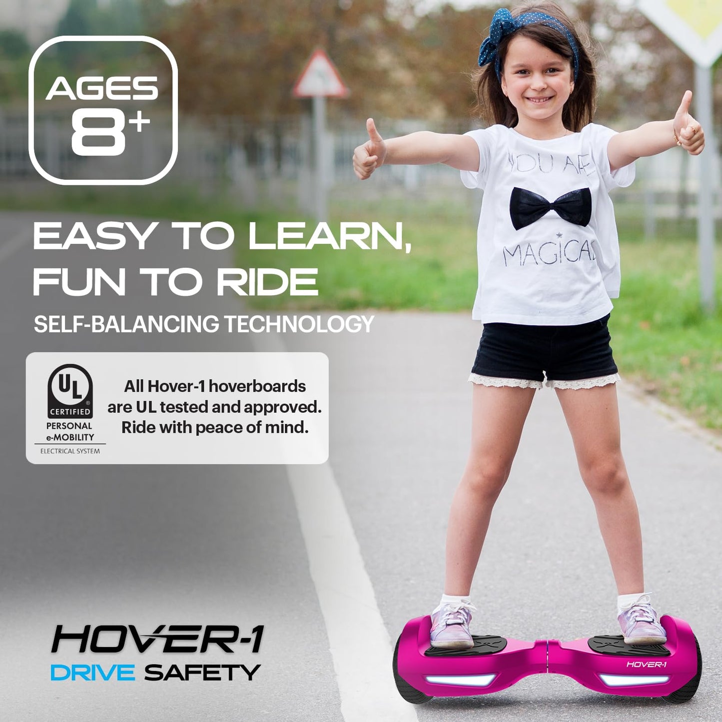 Hover-1 Drive Electric Self Balancing Scooter with 7MPH Top Speed, 3 Mile Range, Long Lasting Lithium-Ion Battery, 6 HR Full Charge, Path Illuminating LED Lights and 6.5” Wheels