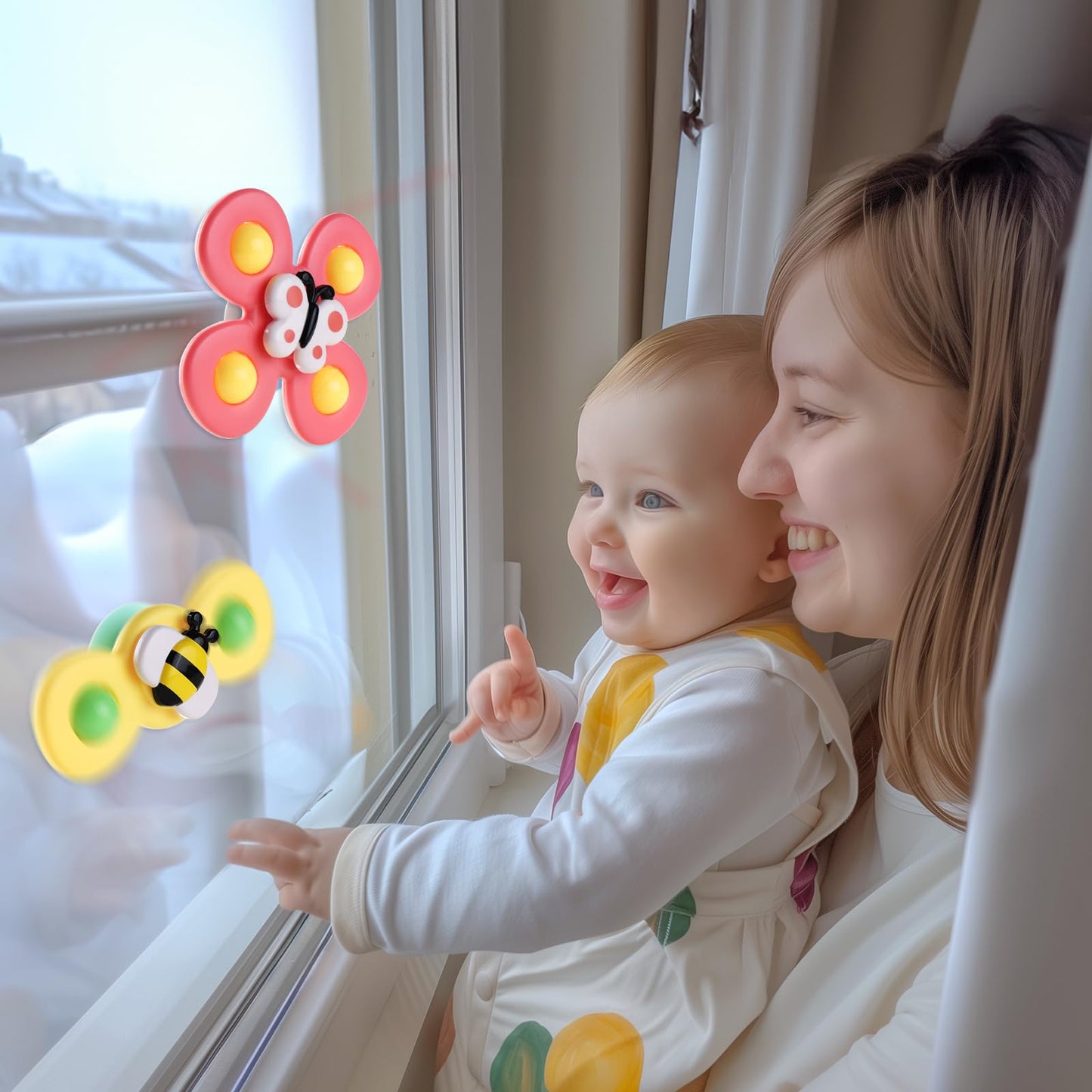 ALASOU 6 PCS Suction Cup Rotating Toys(3 Farm+3 Panda) for Infant and Toddlers