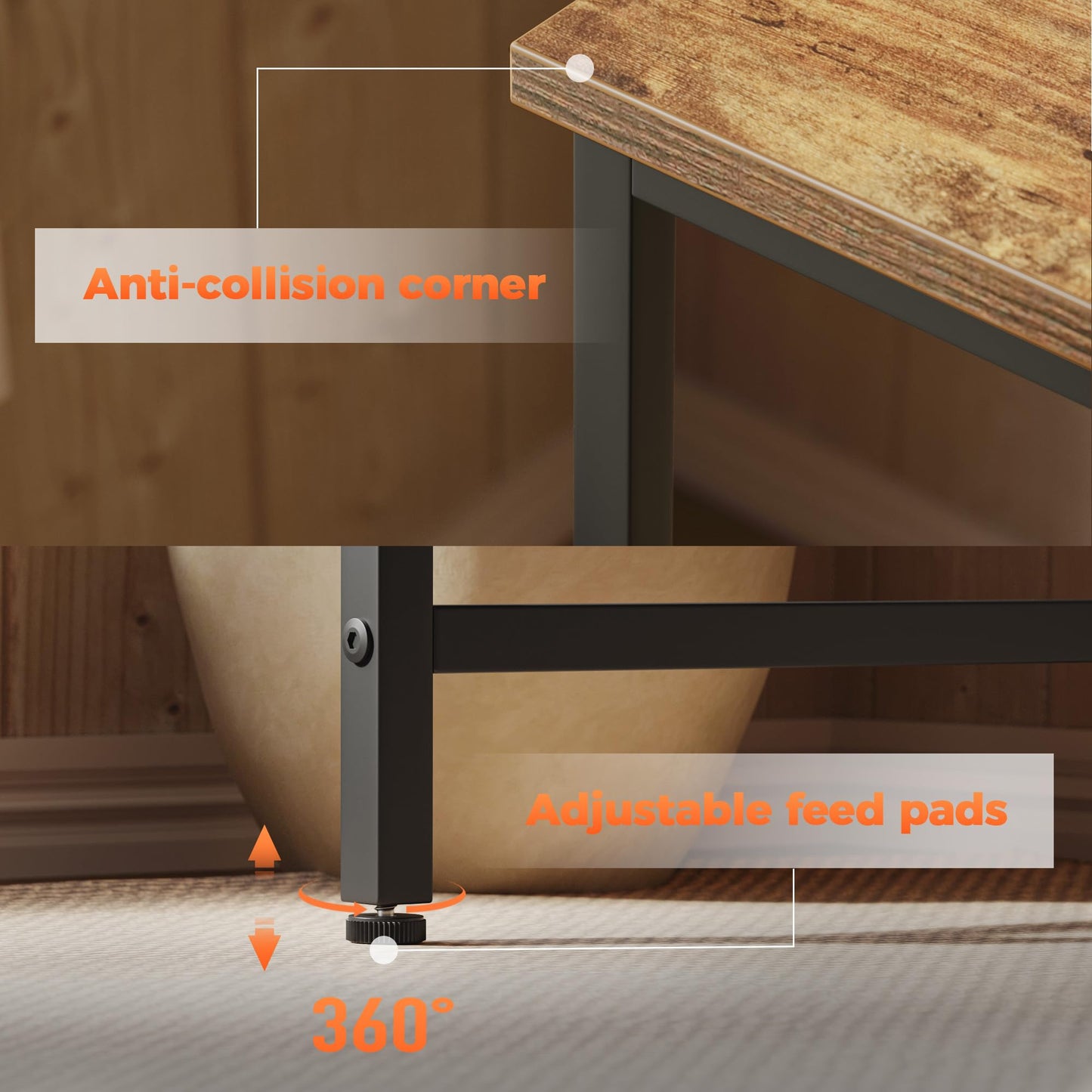 Mericonia 48 inch Computer Desk w/Shelf & Adjustable Feet, 32 inch Rolling Office Desk w/ 1 Hook, Small Space Desk for Home, Office, Study, Writing, Bedroom, 2 Pack