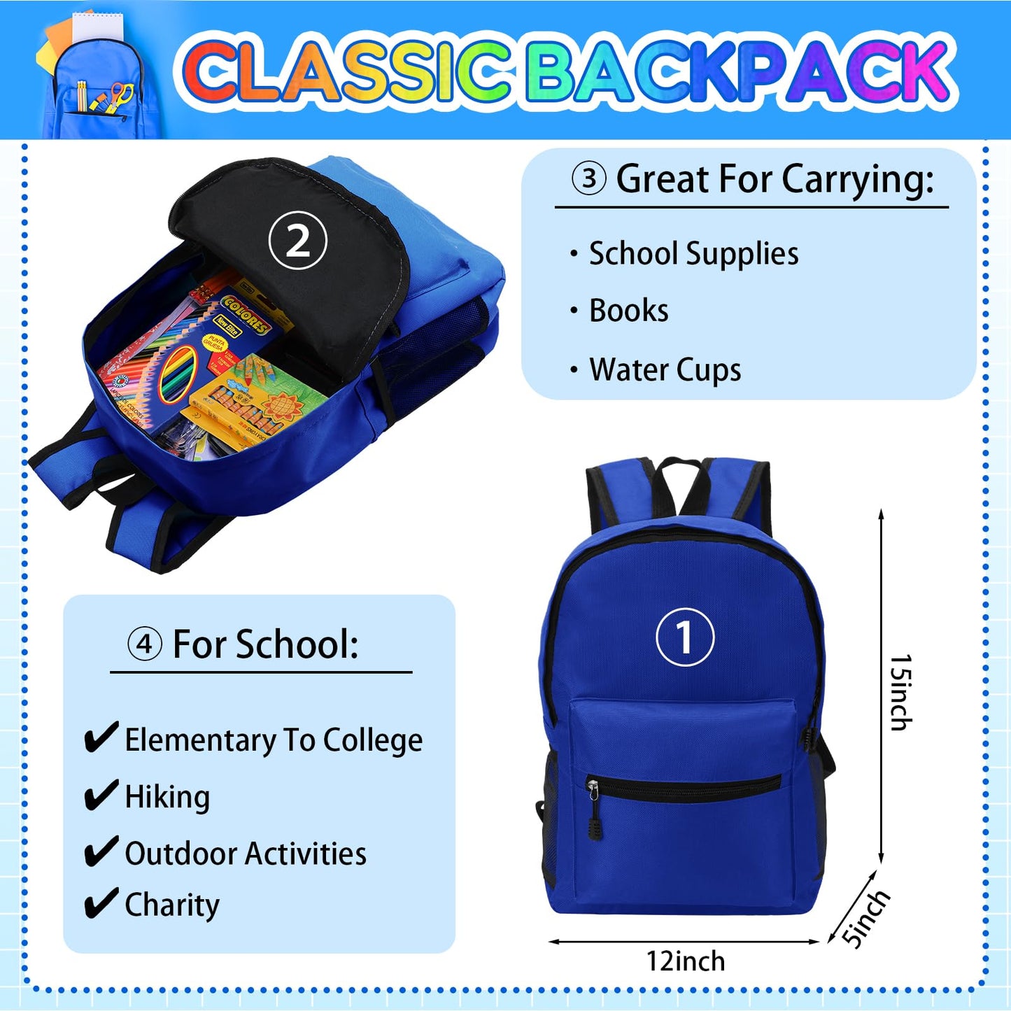 Gilprop 86 Pcs School Supplies Kit with Backpack Back to School Supplies Bag Set Elementary Essential Bundle Bulk for Student Classroom(Blue)