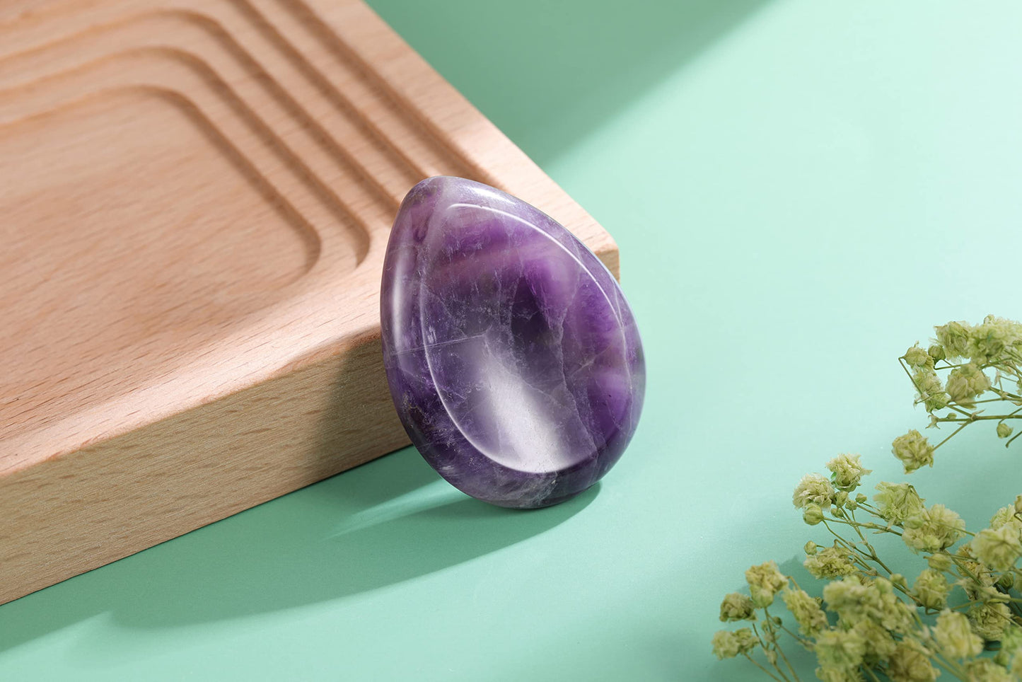 CrystalTears Amethyst Thumb Worry Stone Chakra Healing Crystal Pocket Palm Stone w/Gift Box