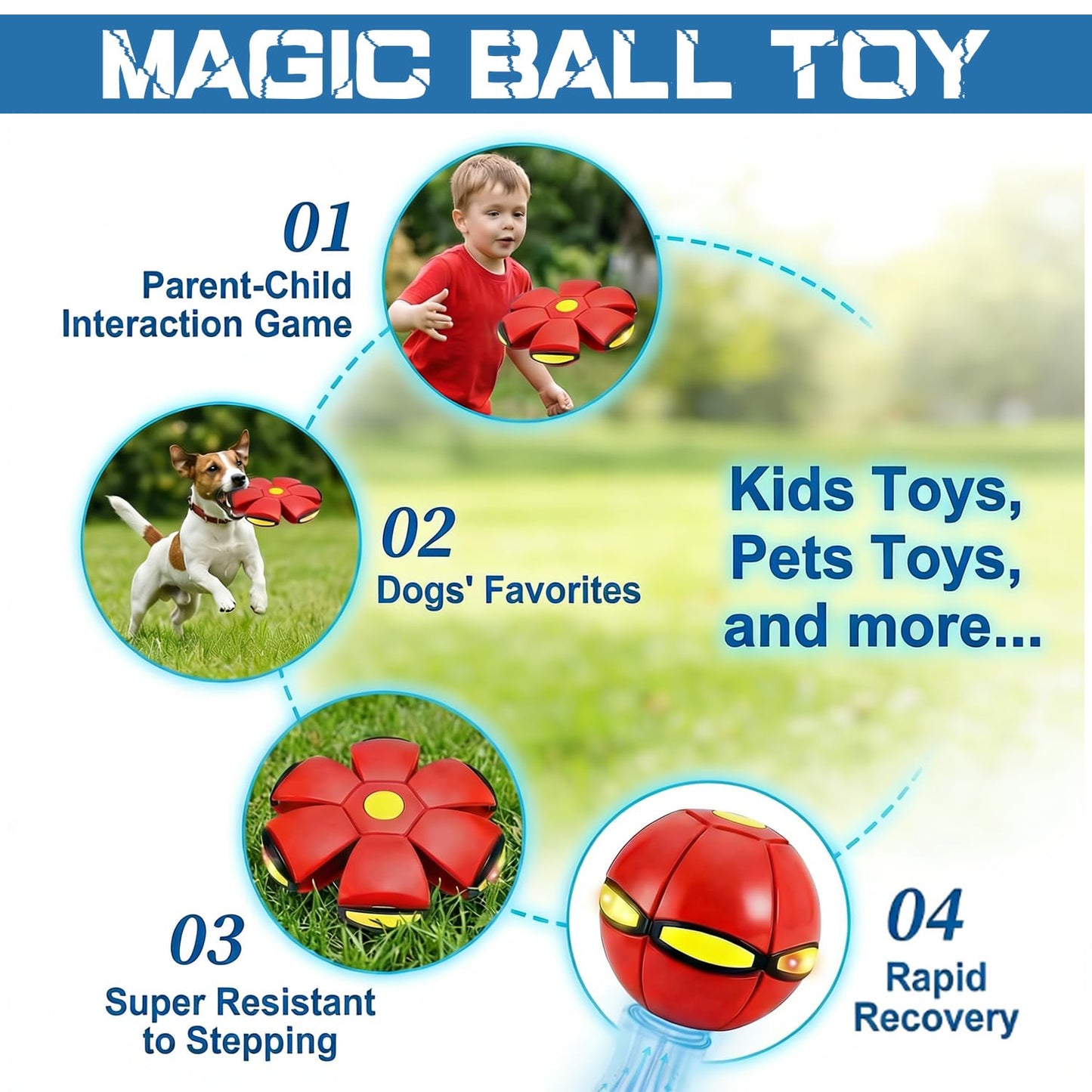Magic Ball,Magic Meta Ball,Magic Bouncing Balls with 6 Light, Dual Form Freely Switchable,Pet Flying Saucer, Foldable,Suitable for Indoor & Outdoor Use (Red)