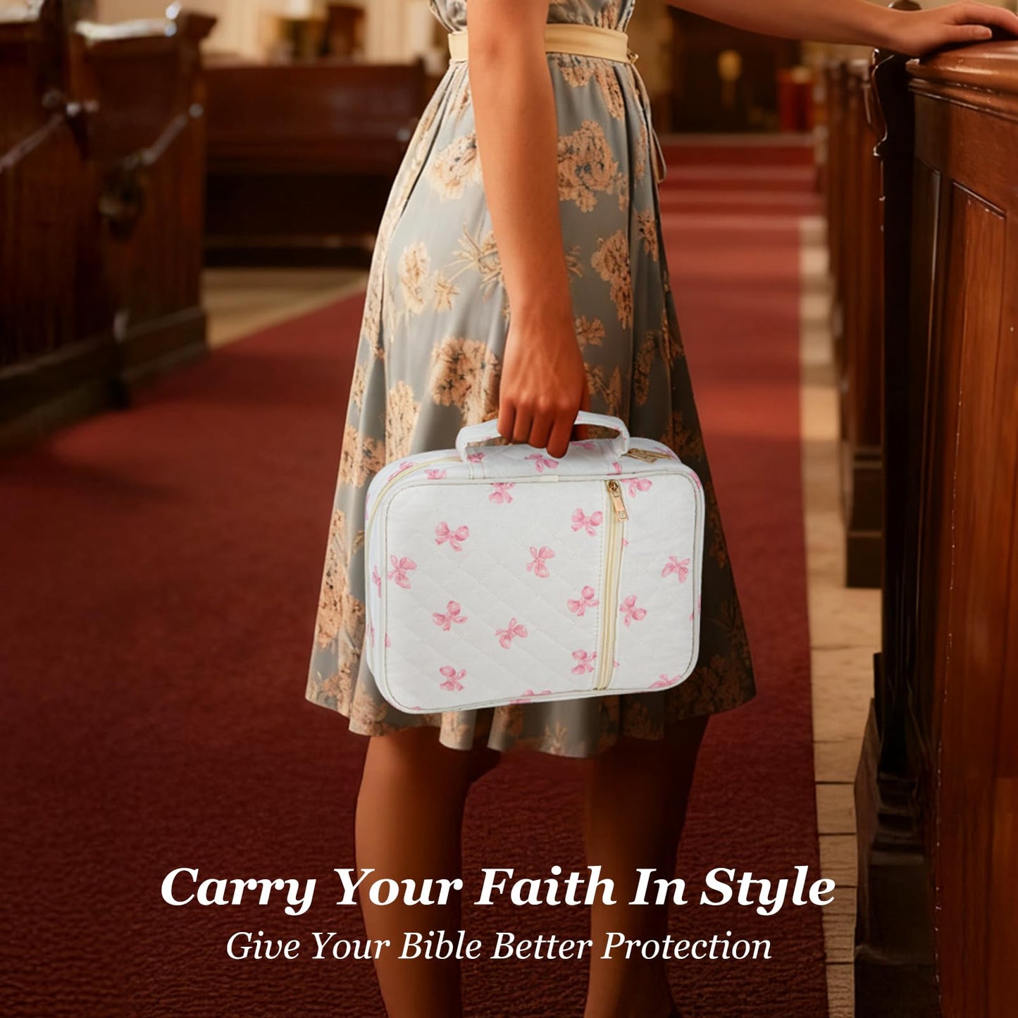 Ecehyon Bible Cover Case for Women,Large Quilted Case with Handle,Included Diverse Bible Study Supplies,Christian Gift for Women (Pink Butterfly, 11.8 * 9.6 * 2.4 in)