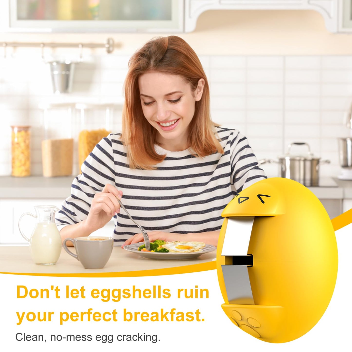 Egg Cracker, Silicone Egg Shell Opener, Cute Egg Shaped Design, Opens Eggs with Ease, A Little Happiness Boost for Your Kitchen. (Color: Yellow, 1-Pack)