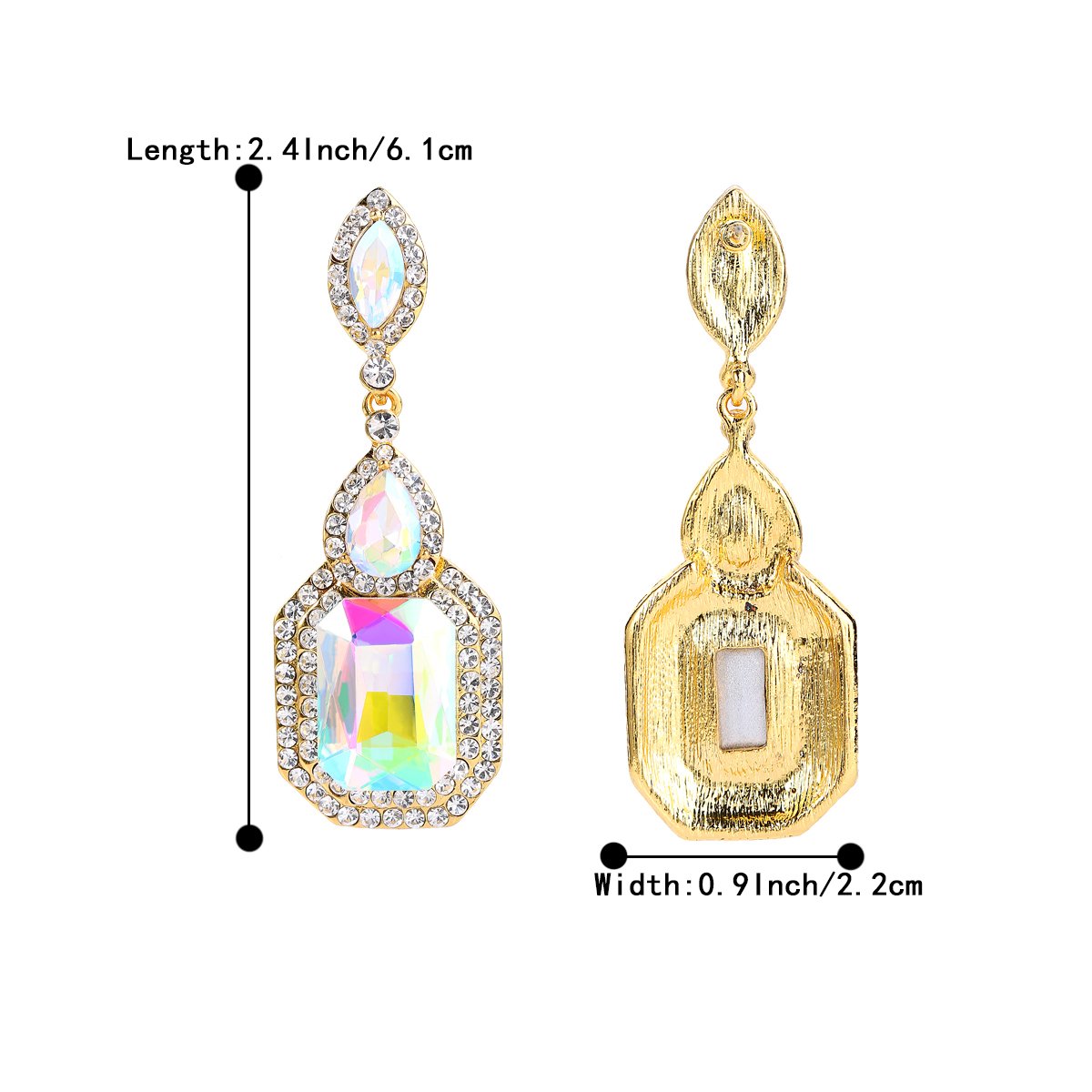 BriLove Women's Wedding Bridal Dangle Earrings Emerald Cut Crystal Infinity Figure 8 Chandelier Jewelry Iridescent AB w/Clear Gold-Toned