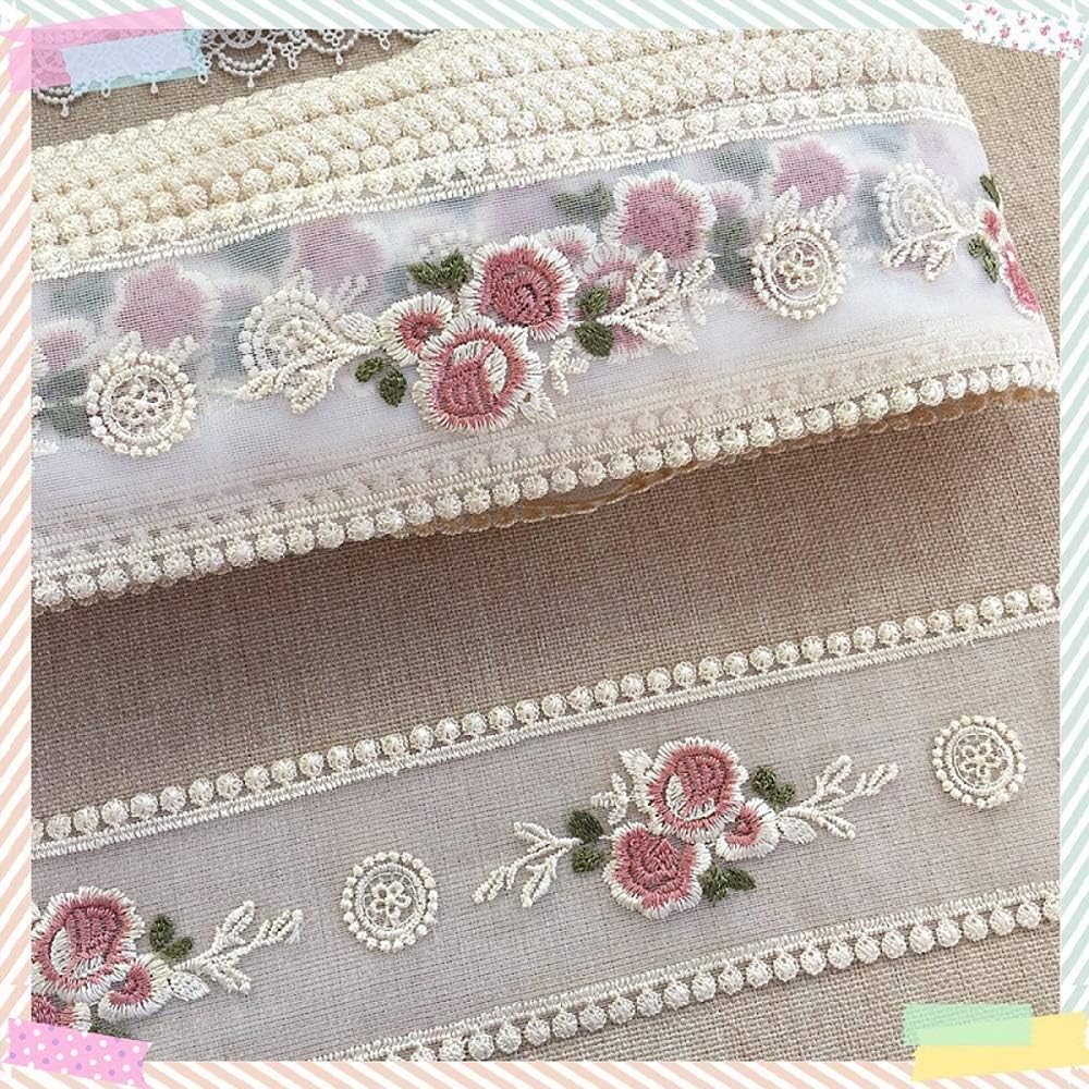 Lace Trim Ribbon, Delicate Cotton Embroidery Ribbon for Wedding/Bridal Decoration, DIY Craft Sewing, Home Decoration, 10 Yards (Beige)