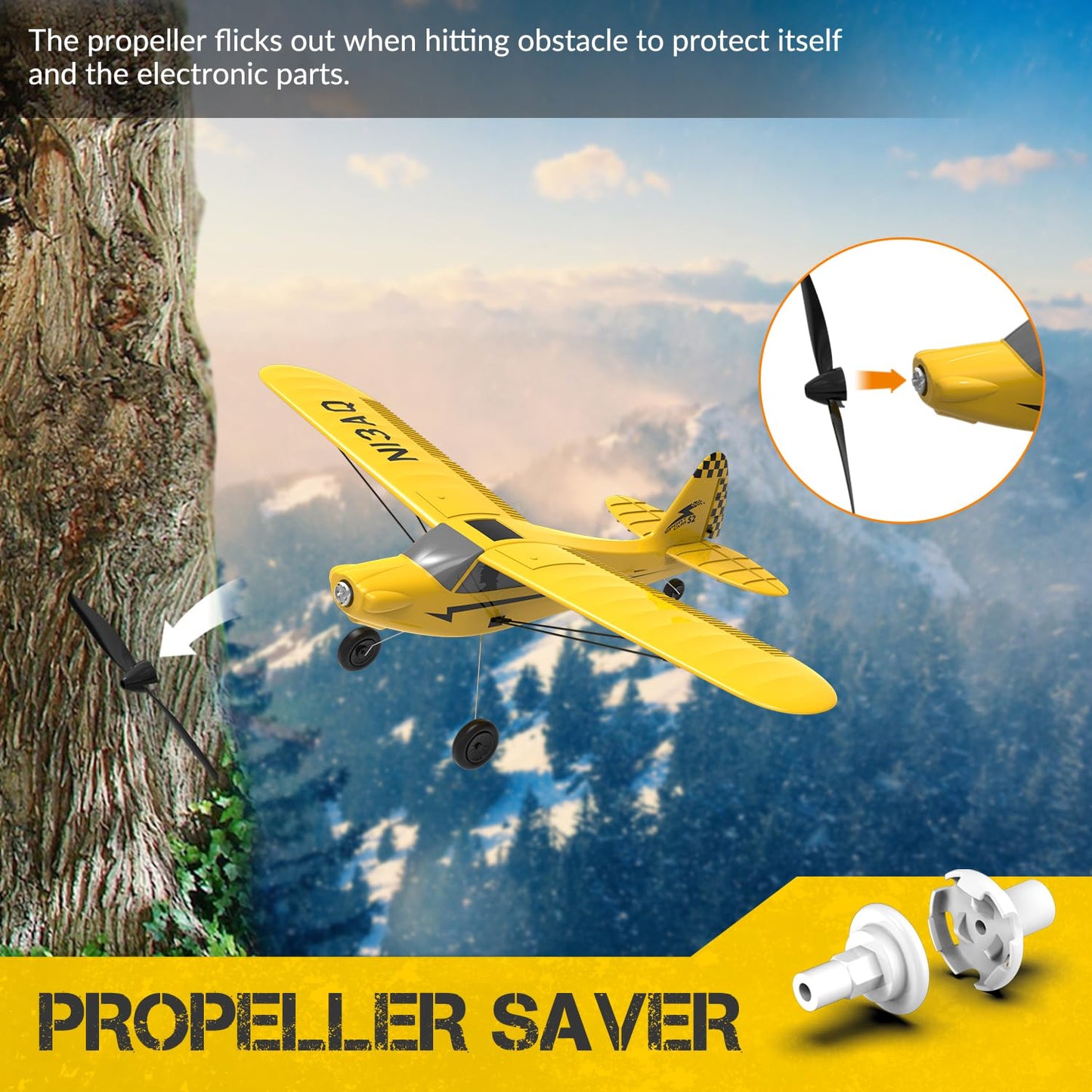 volantexrc RC Plane Trainer Sport Cub 3CH Remote Control Airplane with Prop Saver, 6-Axis Gyro Stabilizer & 3 Modes to Fly, Radio Controlled Aircraft RTF for Beginners and Adults (400mm,Yellow)