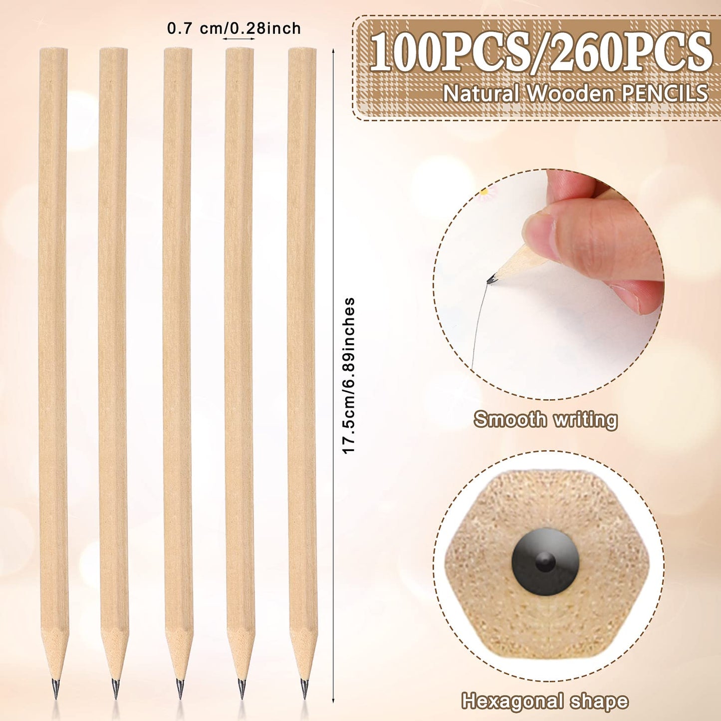 Fumete 260 Pieces Wooden Pencils Bulk No Eraser Hexagonal HB Graphite Unsharpened Natural Wood Pencils Without Erasers Classroom Gifts for Students Bulk Goodie Bag Stuffers
