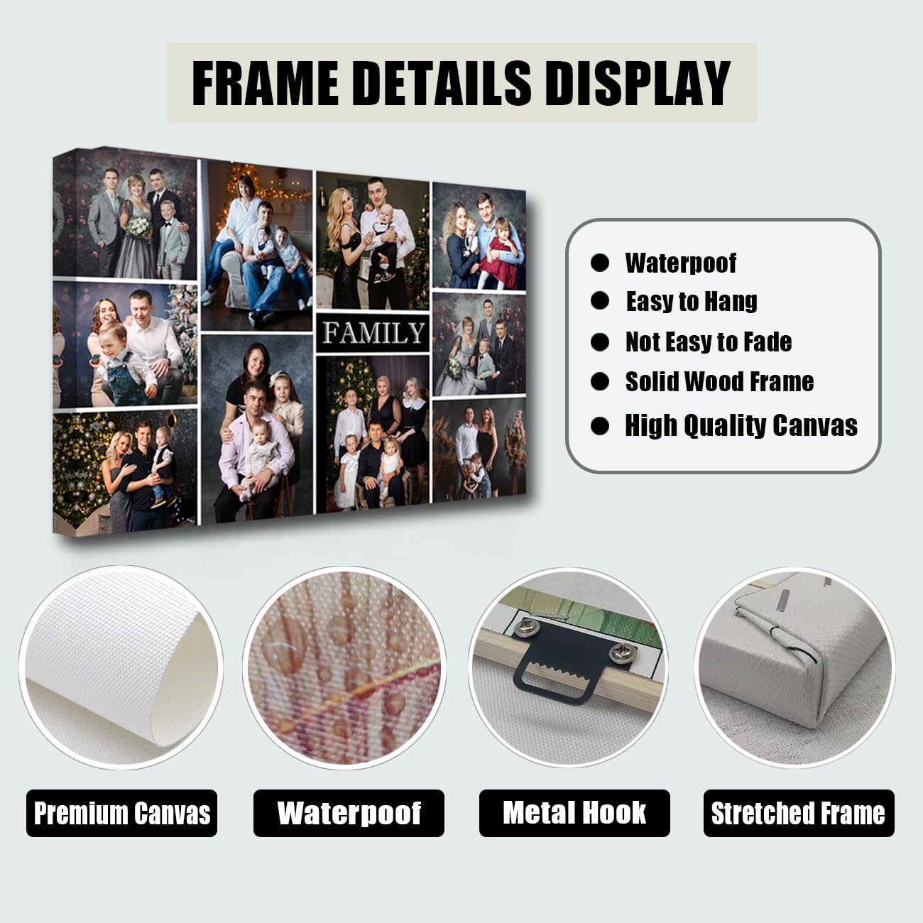 CXHOSTENT Collage Canvas Prints with Your Photos Personalized Multi Pictures for Wall Customized Collage Photo Canvas Wall Art For Home Decor Framed (Custom-A6, 8.00" x 12.00")