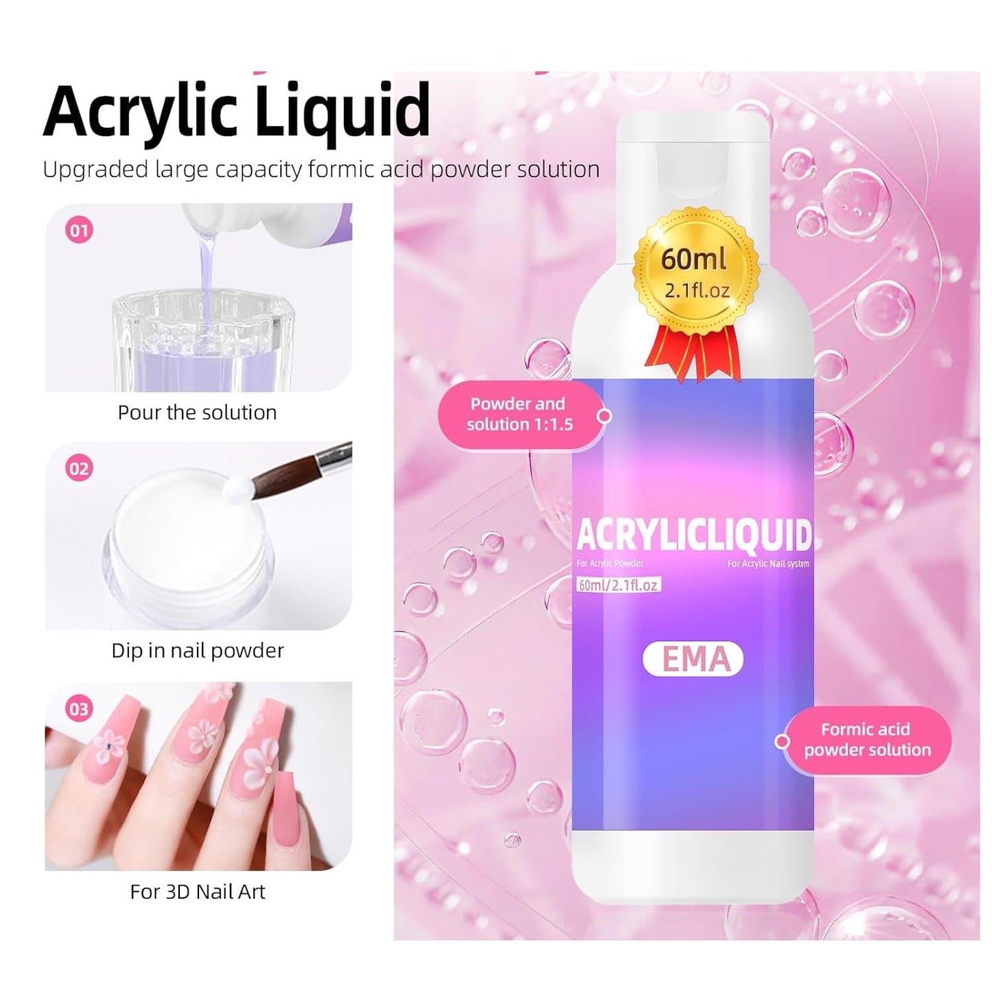 Nail Kit Acrylic Set -Acrylic Nail Kit for Beginners with Everything Gel Polish U V Light Acrylic Powders Decorations for Home Salon