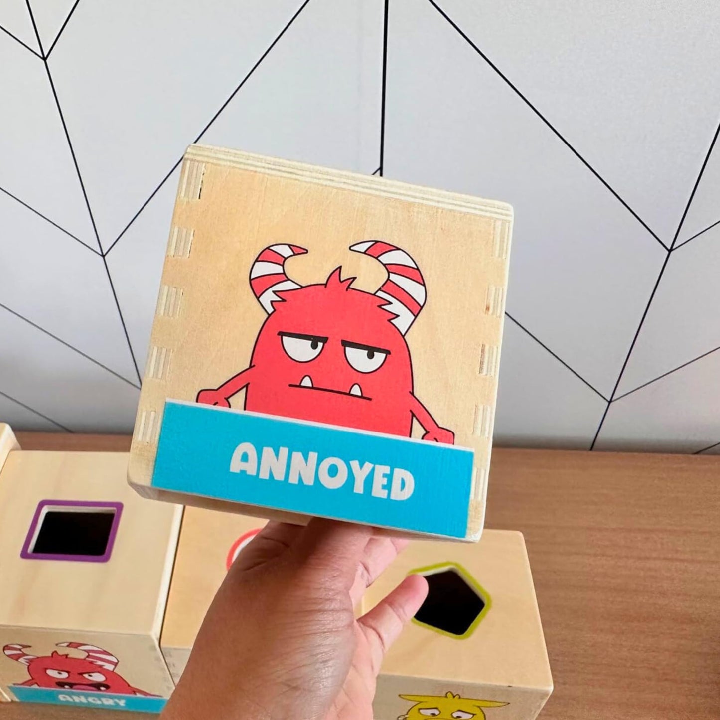 Open The Joy Wooden Tower of Emotions – Stacking Emotional Learning Toy for Toddlers | 5 Emotion Face Blocks + 5 Shape Sorting Blocks | Montessori Toy for Early Development | Ages 12 Months+