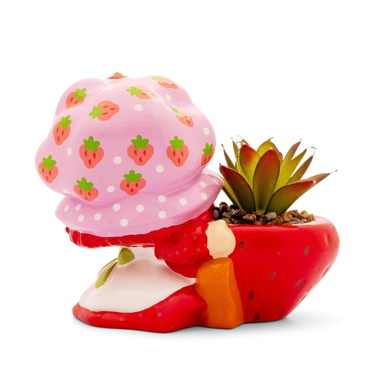 Silver Buffalo Strawberry Shortcake 4-Inch Ceramic Mini Planter with Artificial Succulent