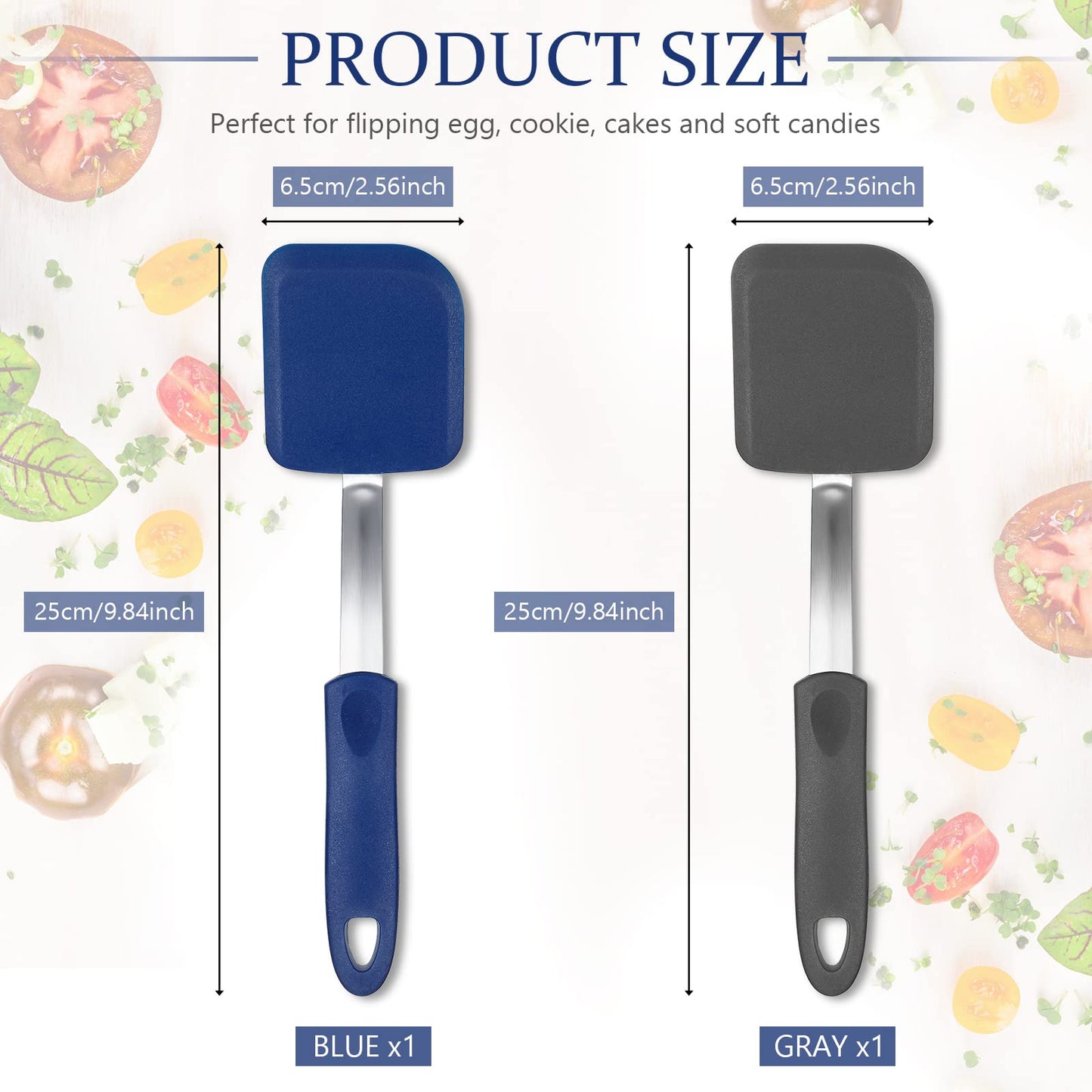 Yetene Silicone Cookie Spatula Turner 2 Pack Mini Brownie Spatula Flexible Kitchen Small Silicone Turner for Nonstick Cookware Heat Resistant No Scratch Flipper for Egg Pancake(Gray, Blue)