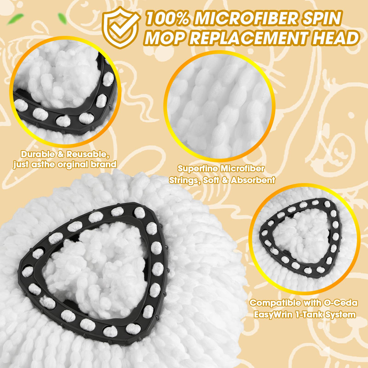 3 Pack Spin Mop Replacement Heads (3 Count)
