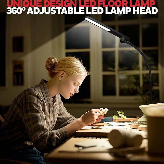 Honeywell F4 Sunturalux™ LED Floor Lamp with Wireless Remote, CRI 97 Full-Spectrum Dimmable Reading Light, Flexible Gooseneck Task Lamp, 77.5" Tall Standing Lamp