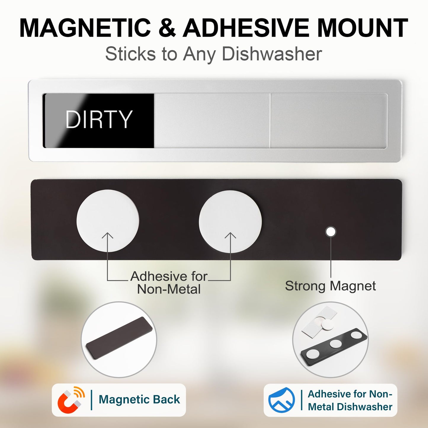 Dishwasher Magnet Clean Dirty Sign, 3 Options with Running Options, Brushed Gold Dishwasher Magnet Easy to Switch, Residue Free Adhesive Included