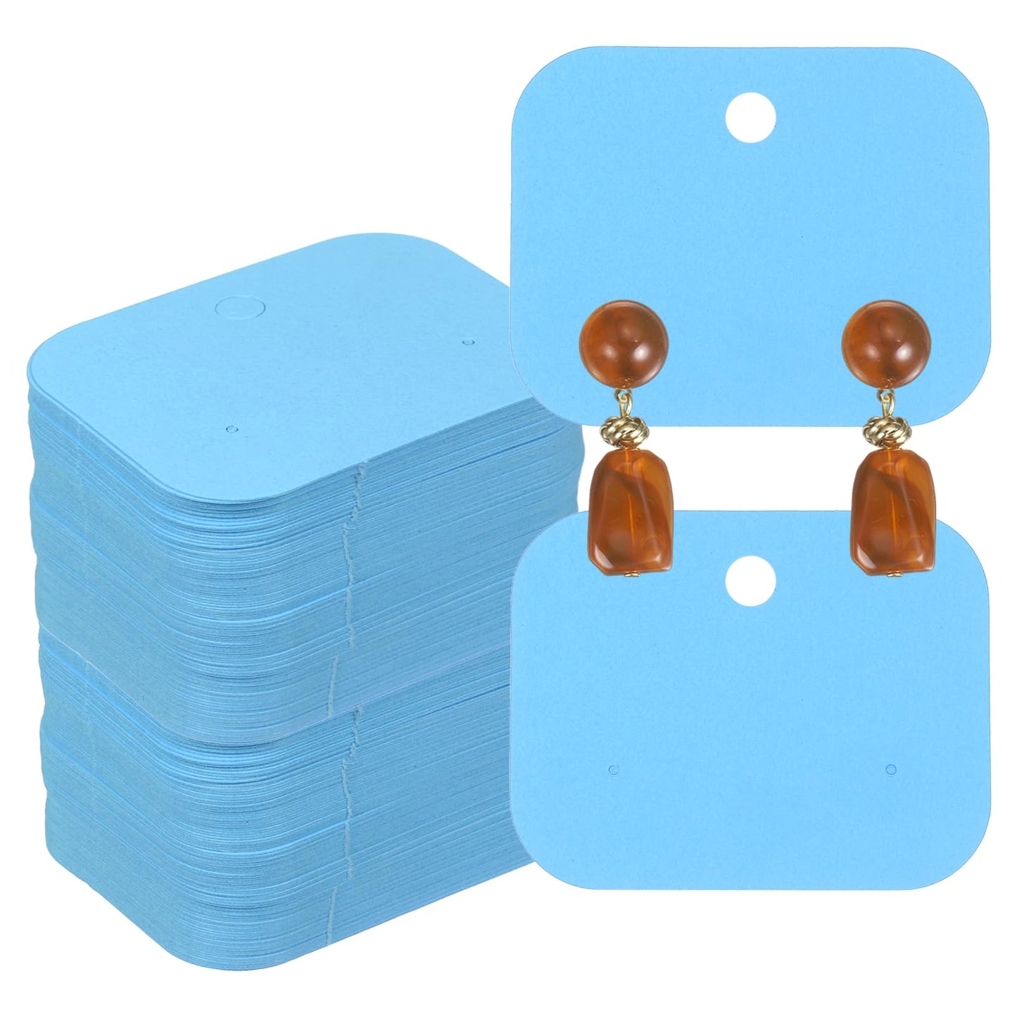 PATIKIL 400Pcs Earring Display Cards, 1.6"x2" Kraft Paper Stud Earring Holder Card, Blank Hanging Tag 2 Holes for Ear Stud Small Jewelry Selling Packaging Supply, Blue