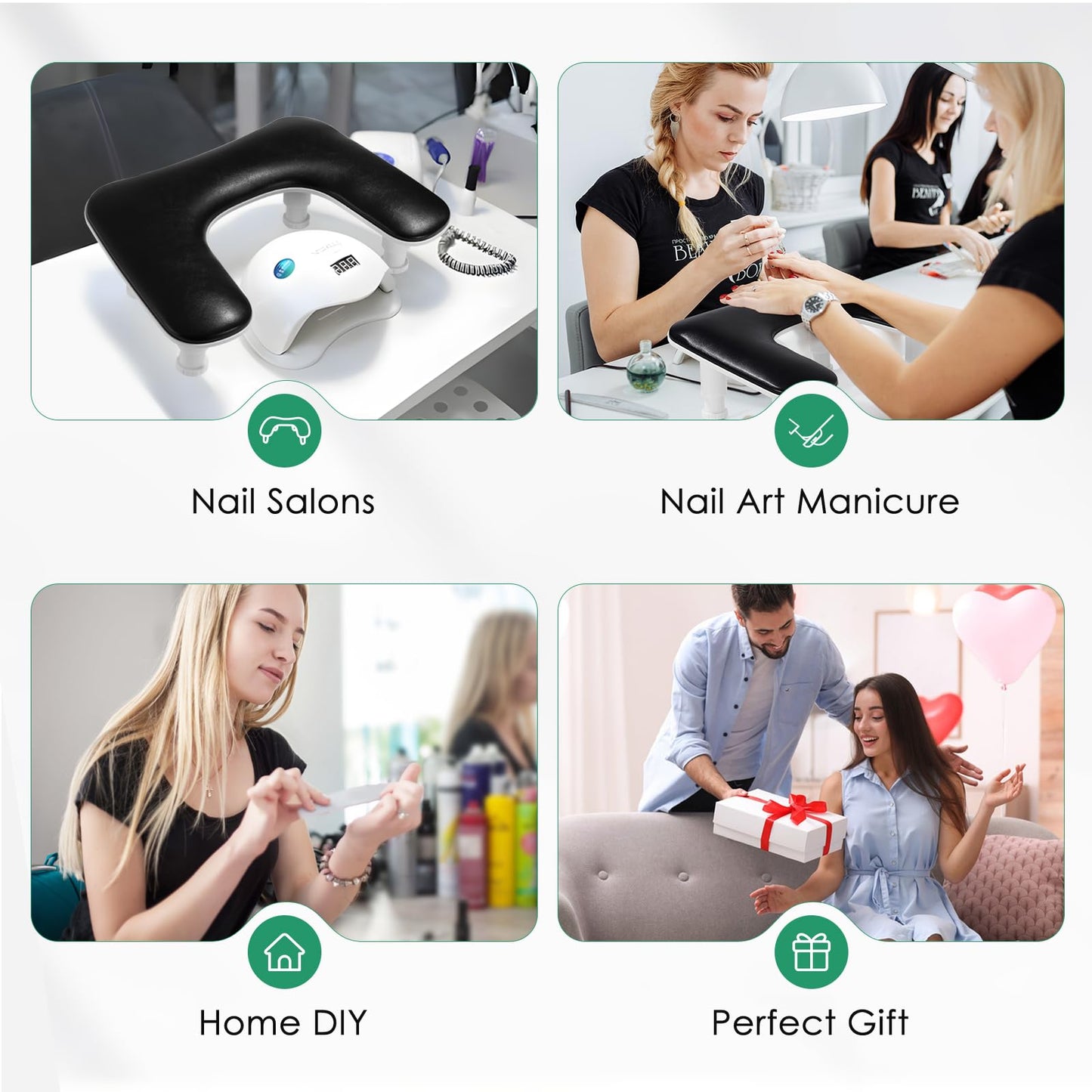 Big Arm Rest for Nails Tech: 2nd Generation U-Shaped Manicure Nail Rest Stand Height Adjustable Armrest Microfiber PU Leather Hand Rest Pillow for Acrylic Nails (Black)