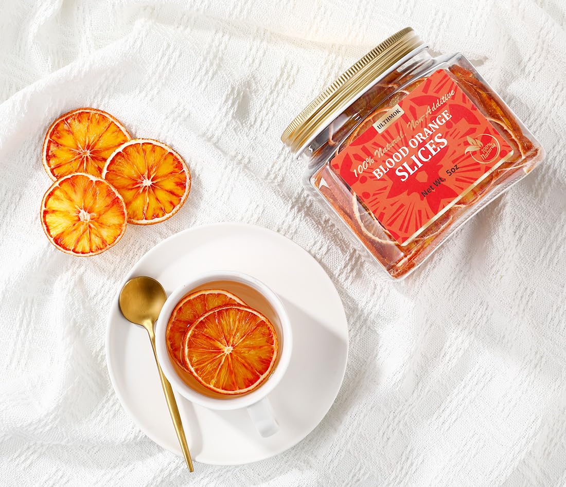 Selected Dried Blood Orange Slices 5 Oz/142g, Culinary & Garnish Grade, Dehydrated Blood Orange for Cocktail, Decoration, 100% Natural, No Sugar Added.