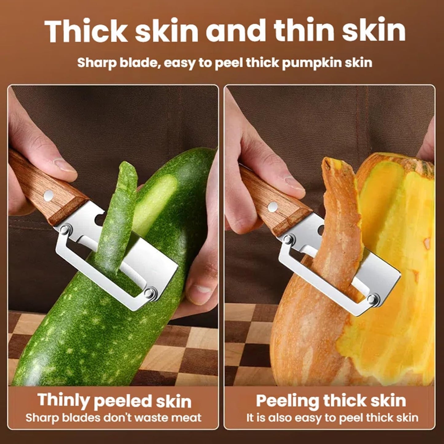 2-in-1 Multifunctional Vegetable Peeler for Kitchen Stainless Steel Fruit Peeler with Wooden Handle and Bottle Opener, Effortless Peeling for Apple, Potato, Pumpkin, Papaya(2pcs)