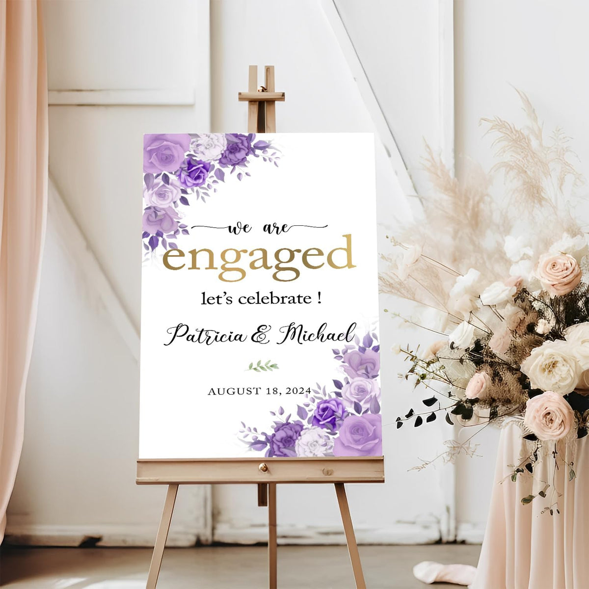 We Are Engaged Minimalist Welcome Sign, Purple Engagement Decor, Violet Engagement Sign, Engagement Party Decorations, Engagement Sign, Custom Engagement Welcome Sign, Full Size, Version 24