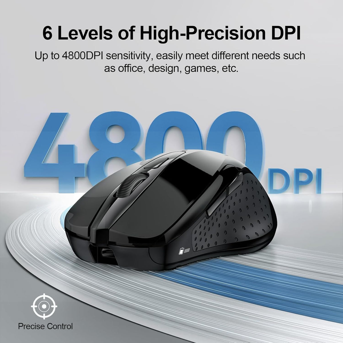 TECKNET Wireless Mouse (BT5.0/3.0 & 2.4G) Rechargeable 4800 DPI Silent USB A & Bluetooth Mouse 6 Buttons, Wide Compatibility - Black