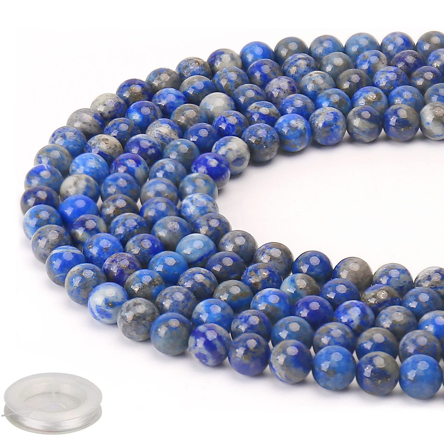70PCS Natural 8MM Healing Gemstone, Lapis Lazuli Energy Stone Round Loose Beads, Semi-Precious Crystal Beads with Free Elastic String for Jewelry Making DIY