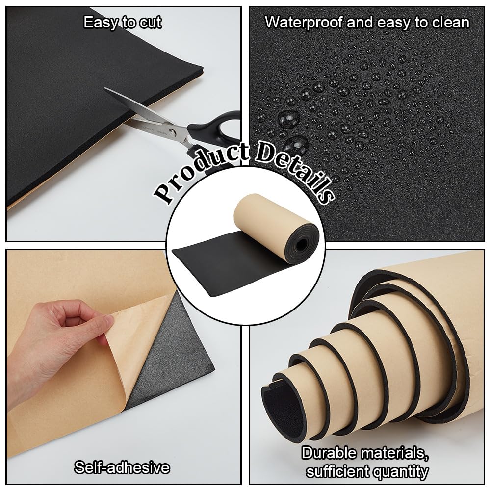 ACRNIGHEET Adhesive Foam Sheets, Closed Cell Foam Padding, 12" W x 1/4" T x 118" L Neoprene Foams Roll for DIY Gaskets Crafts Liner Pads Seals Multi-Function Soundproof Foams Pad