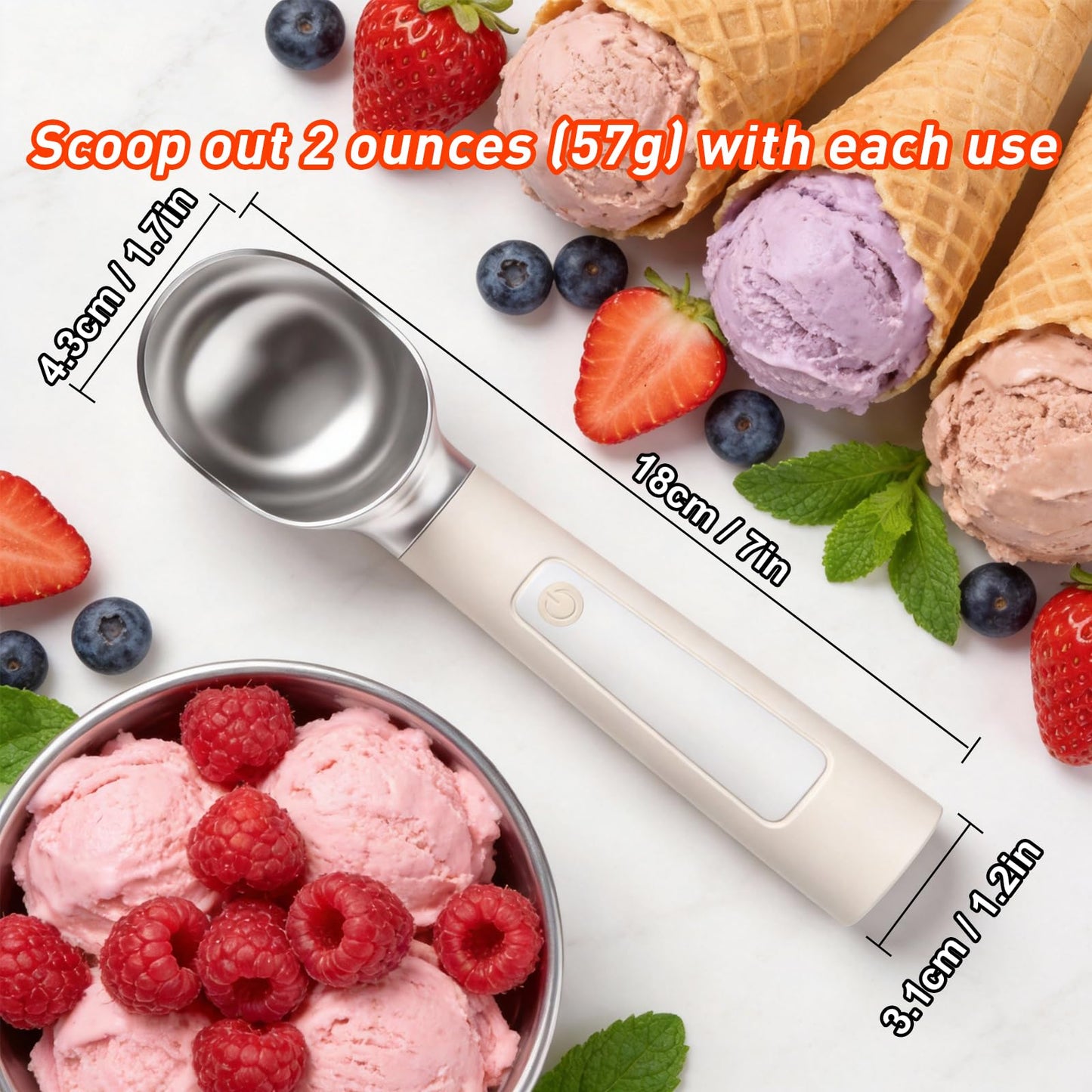 Dalicode Heated Ice Cream Scoop – Electric Scooper for Hard Ice Cream and Desserts, Heating Up to 158°F, Rechargeable 3400mAh Battery with LED Display, Easy to Clean, Ideal Summer Gift