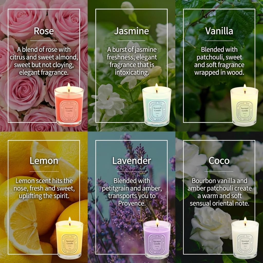 6 Pack Scented Candles Gift Set for Women, 6 Assorted Fragrances Soy Wax Aromatherapy Candles for Home Bath, Mini Stress Relief Candles for Birthday Mother's Thanksgiving Day with Shockproof Gift Box