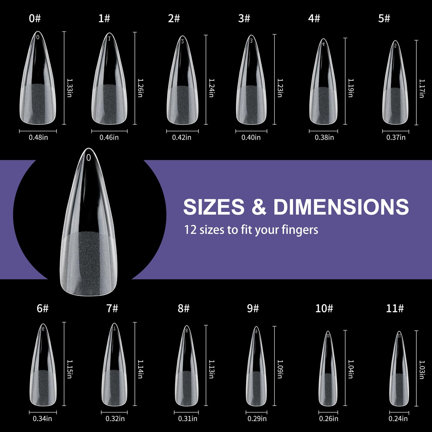 Half Matte Long Pointed Fake Nail Tips, Soft Gel Pre-Shaped Nail Tips, Full Cover False Nails with Clear Box for Nail Salons and DIY Nail Art, 600PCS/12 Sizes