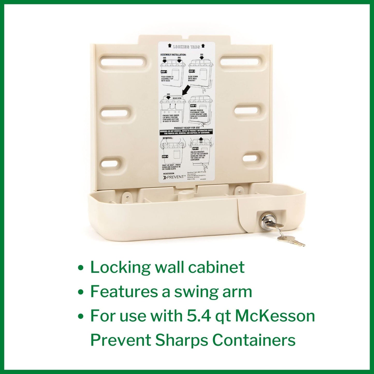 McKesson Prevent Sharps Locking Wall Cabinet - for Biohazard Infectious Waste - 10 in x 4.35 in x 9.36 in, 1 Count