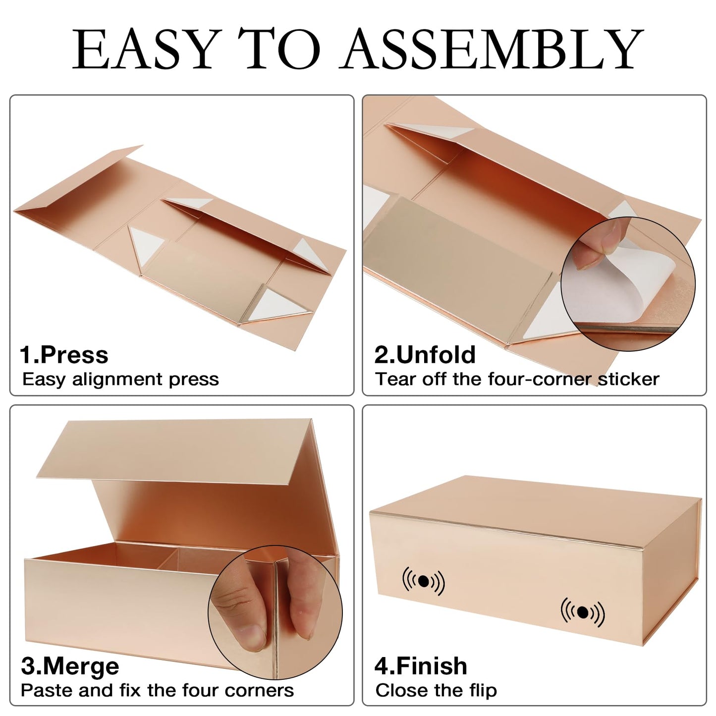 LFBOX Rose Gold Gift Box with Magnetic Lid 13.8x8.3x4.4 in, Bridesmaid Groomsman Proposal Box, Large Rectangle Storage Box 5 Pack