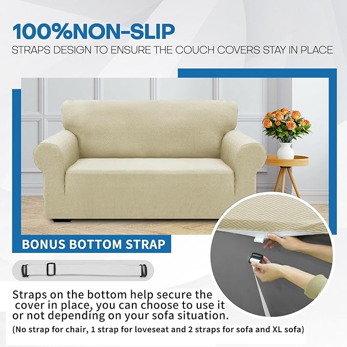 XINEAGE New Stretch Armchair Covers 1 Piece Chair Slipcovers Chair Protector for Living Room Thick Soft Chair Cover with Elastic Bottom Couch Cover for Pets Kids (31"-46", Light Beige)
