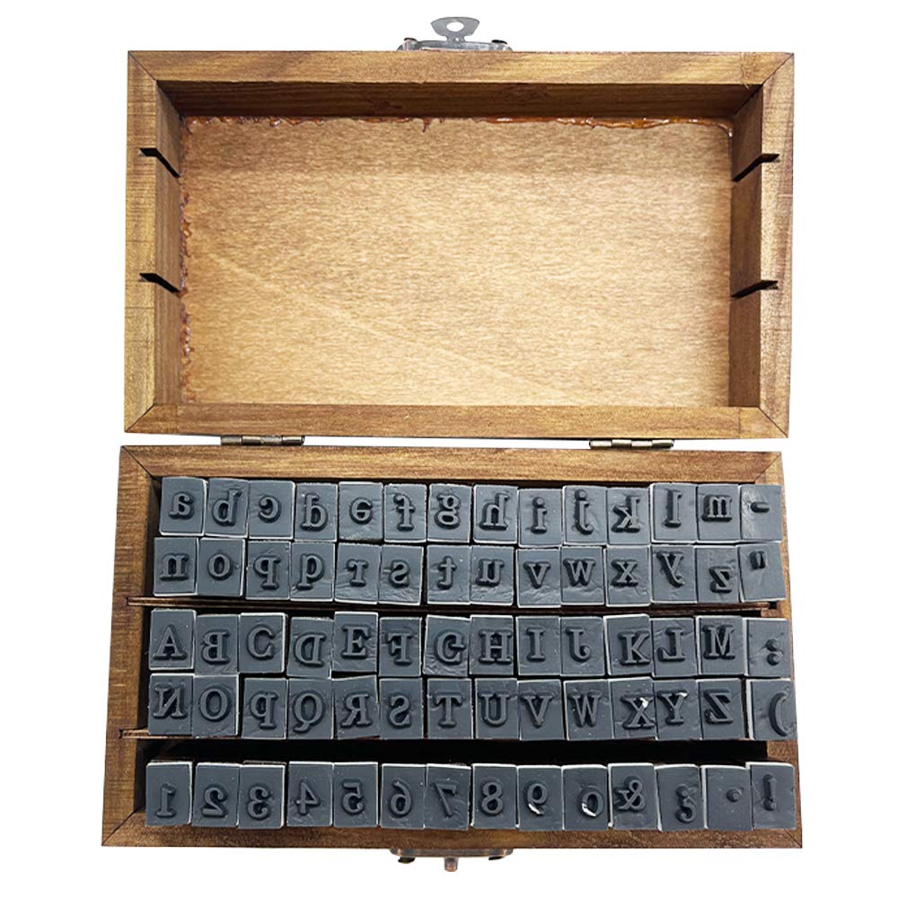 70Pcs Wooden Rubber Alphabet Letter Number Stamps, Rectangular, Capital & Lower Case, DIY Craft Card Making, Scrapbooking Supplies (Dark Wooden)